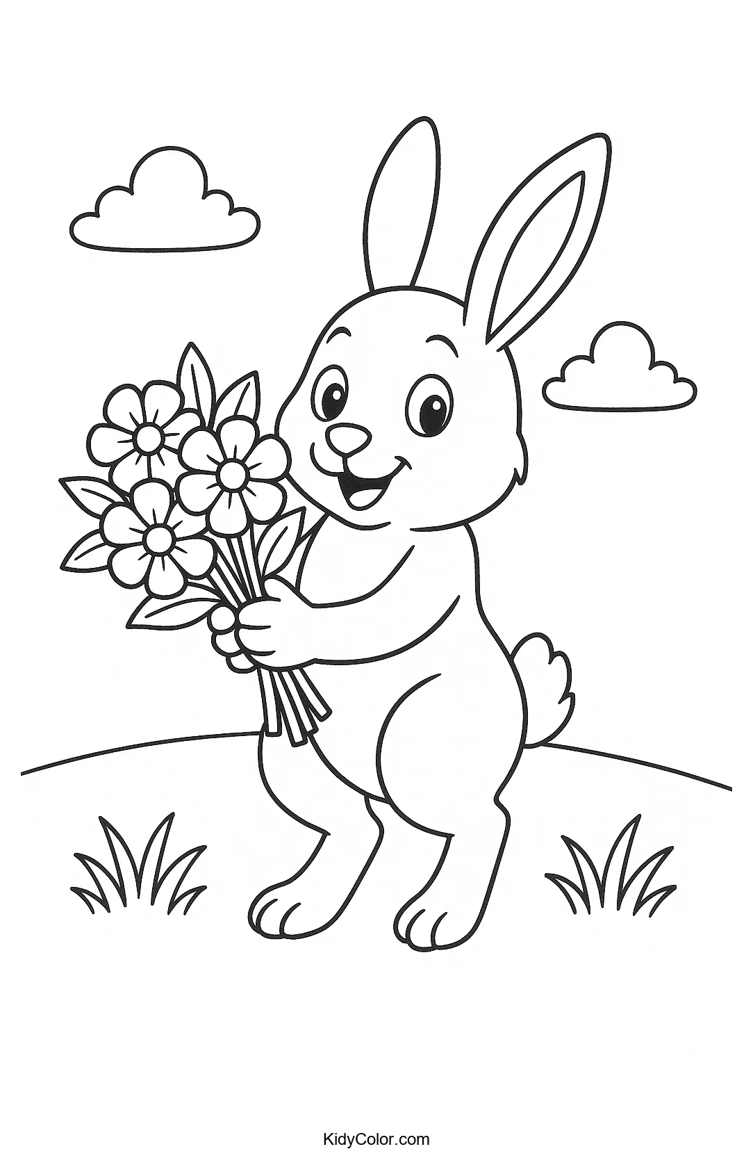 Friendly rabbit with a flower bouquet