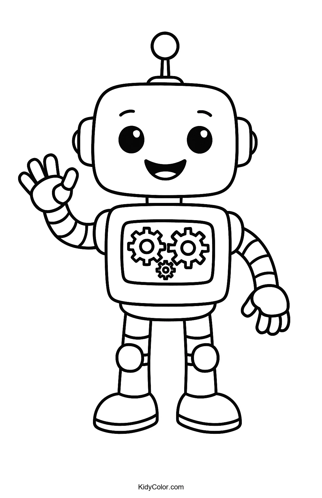 Friendly waving robot drawing for coloring