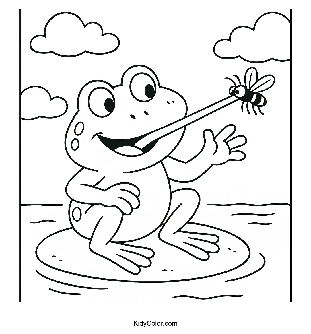 Frog licking a fly with its tongue