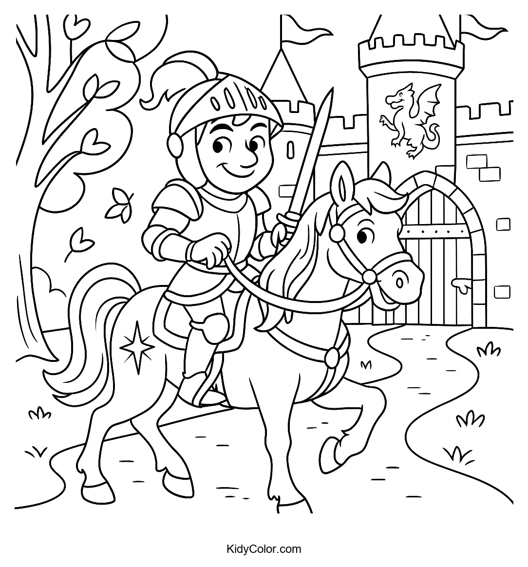 Knight on a horse coloring page