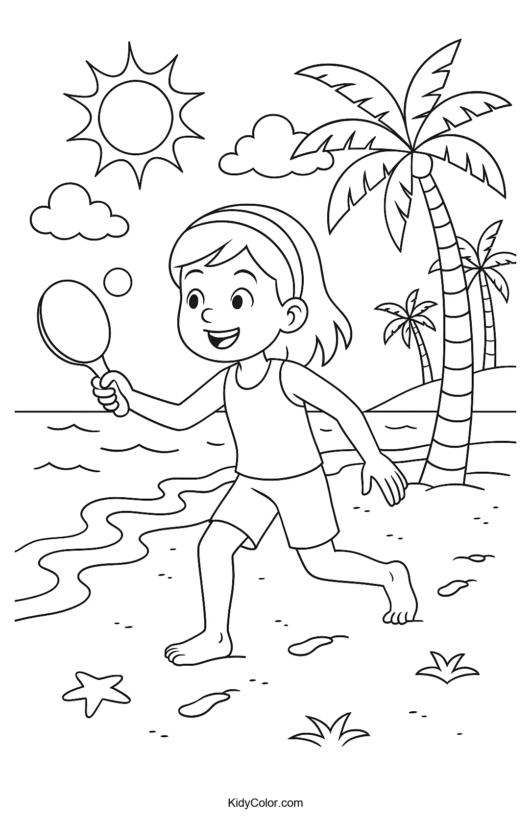 Girl playing paddleball on the beach