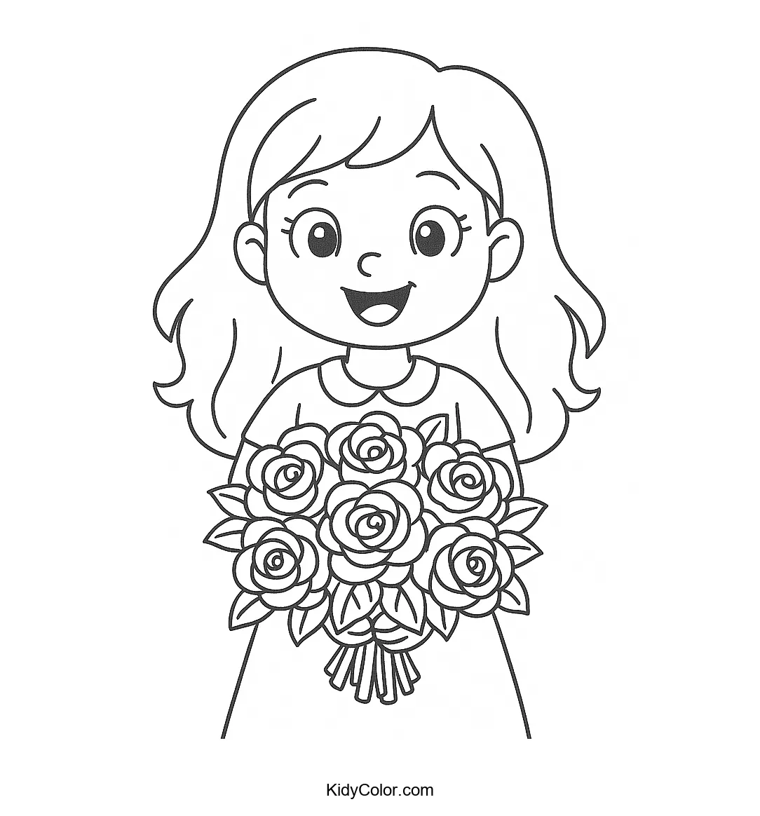 Girl holding a bouquet of roses