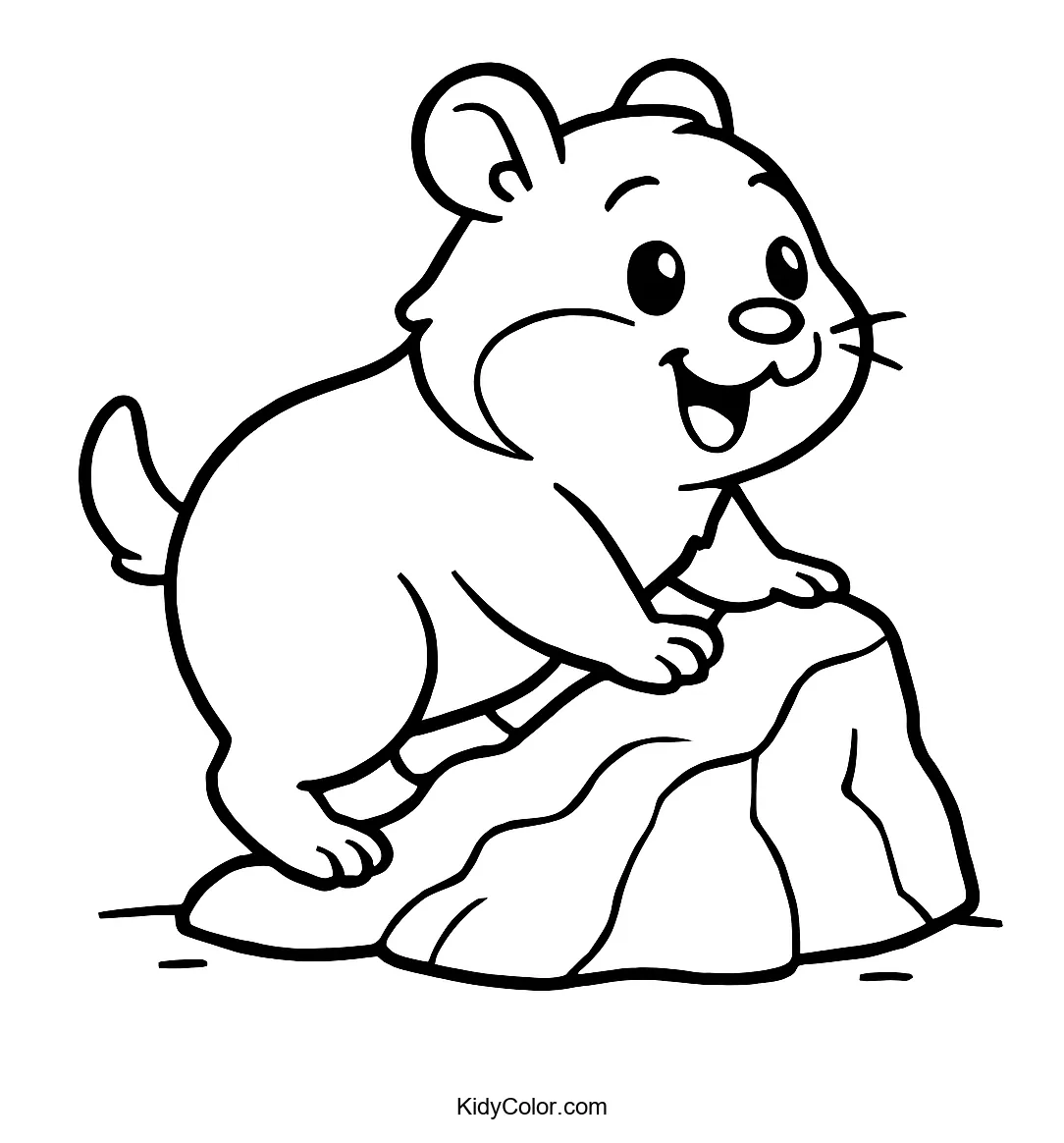 Hamster climbing a rock, tail up