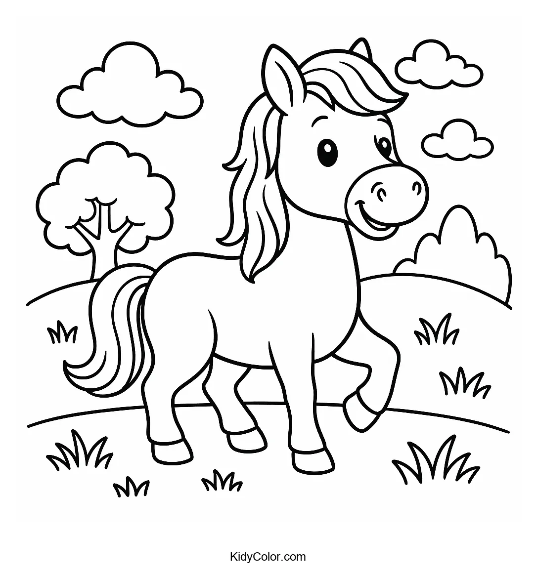 Happy horse in a sunny landscape