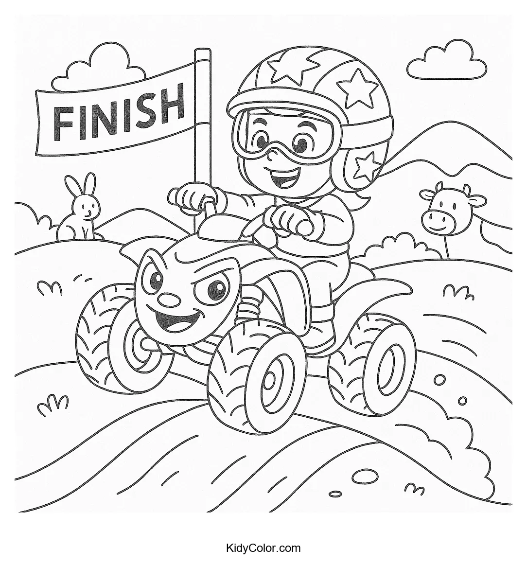 Child on ATV in mid-air during high jump