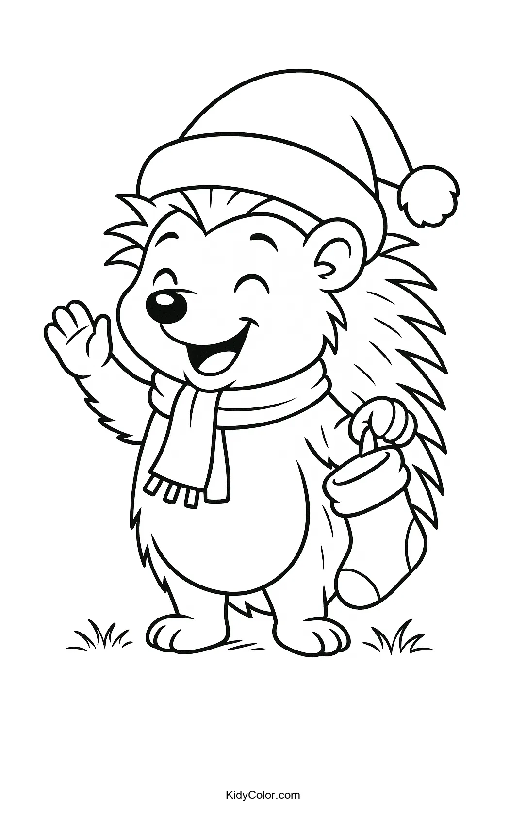 Jolly hedgehog with holiday decorations