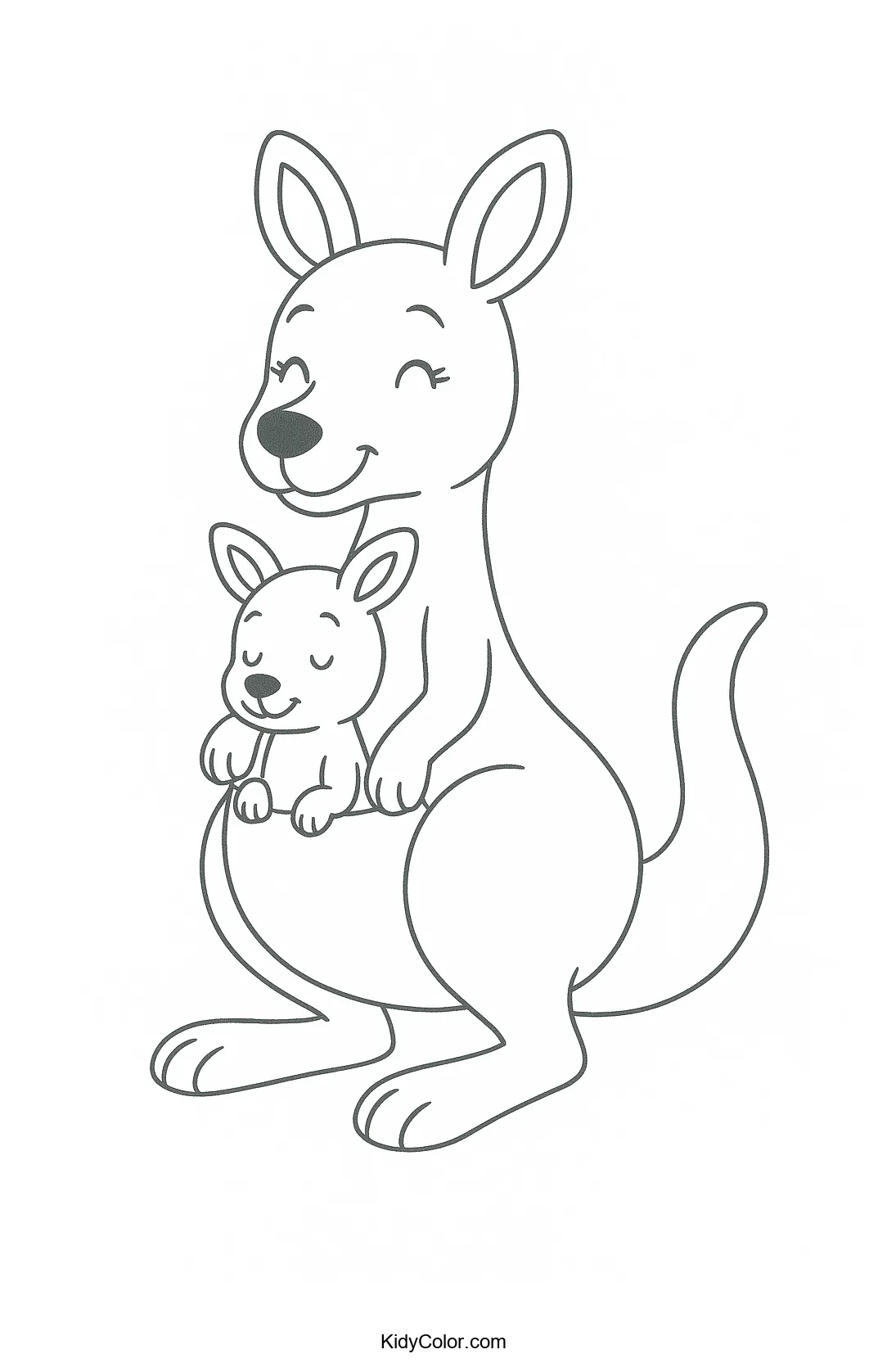 Kangaroo family with a joey in the pouch