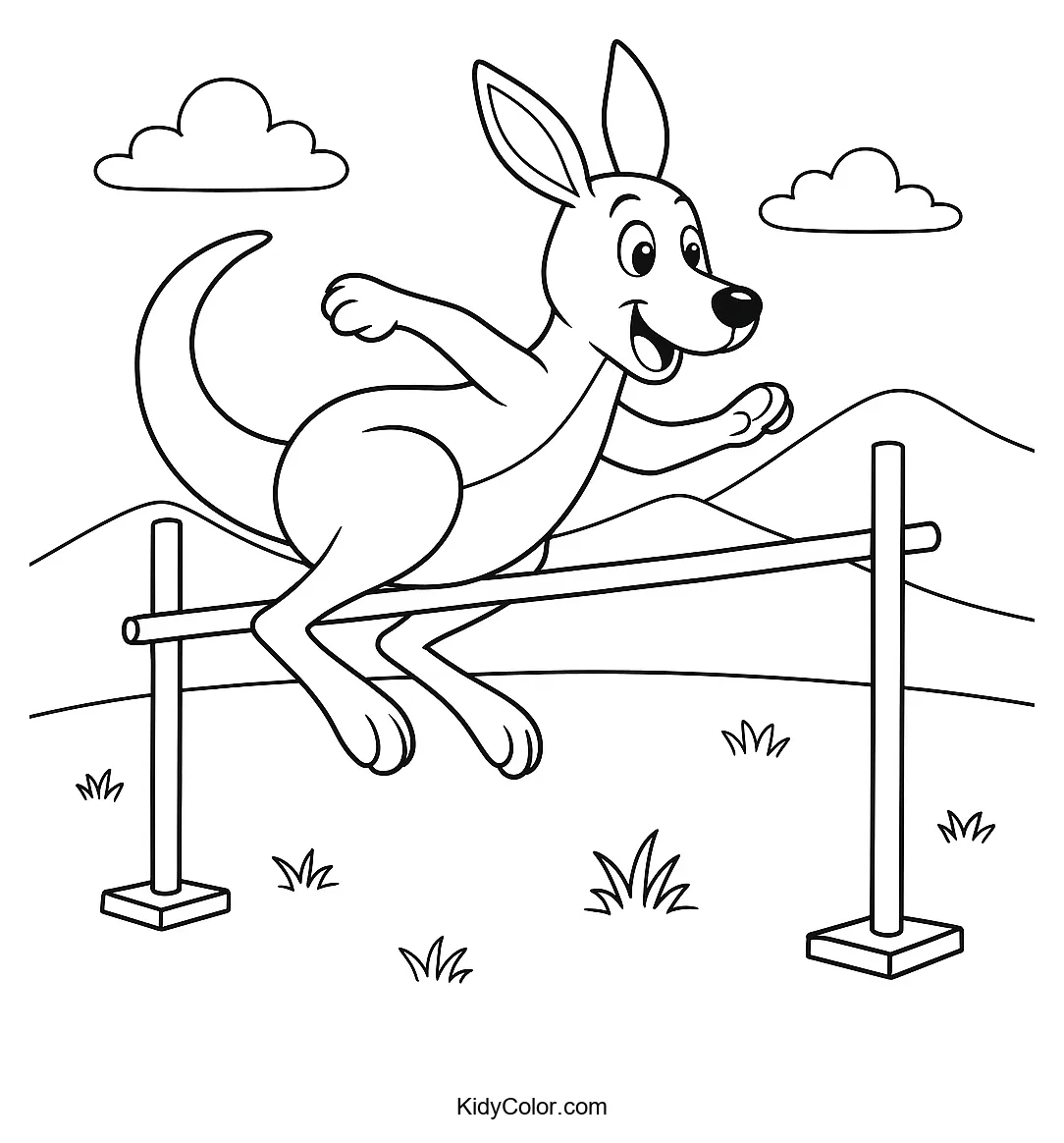 Kangaroo leaping over a bar