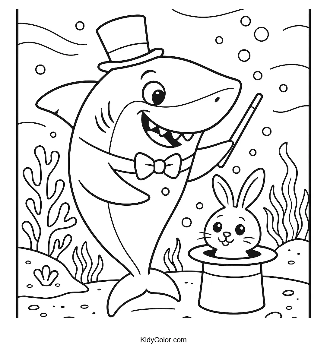 Shark performing magic trick with a rabbit
