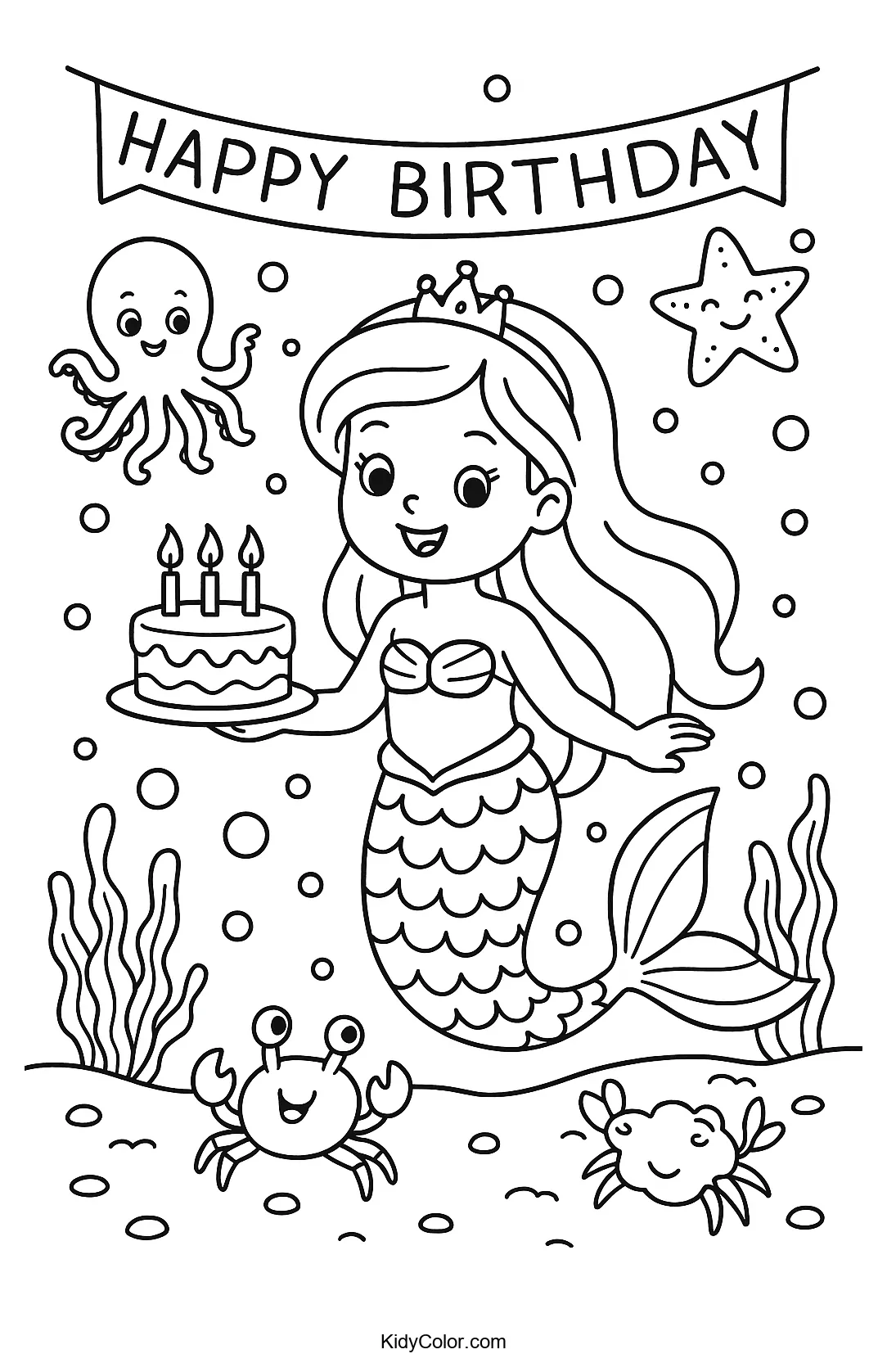 Mermaid's birthday party under the sea with sea creatures