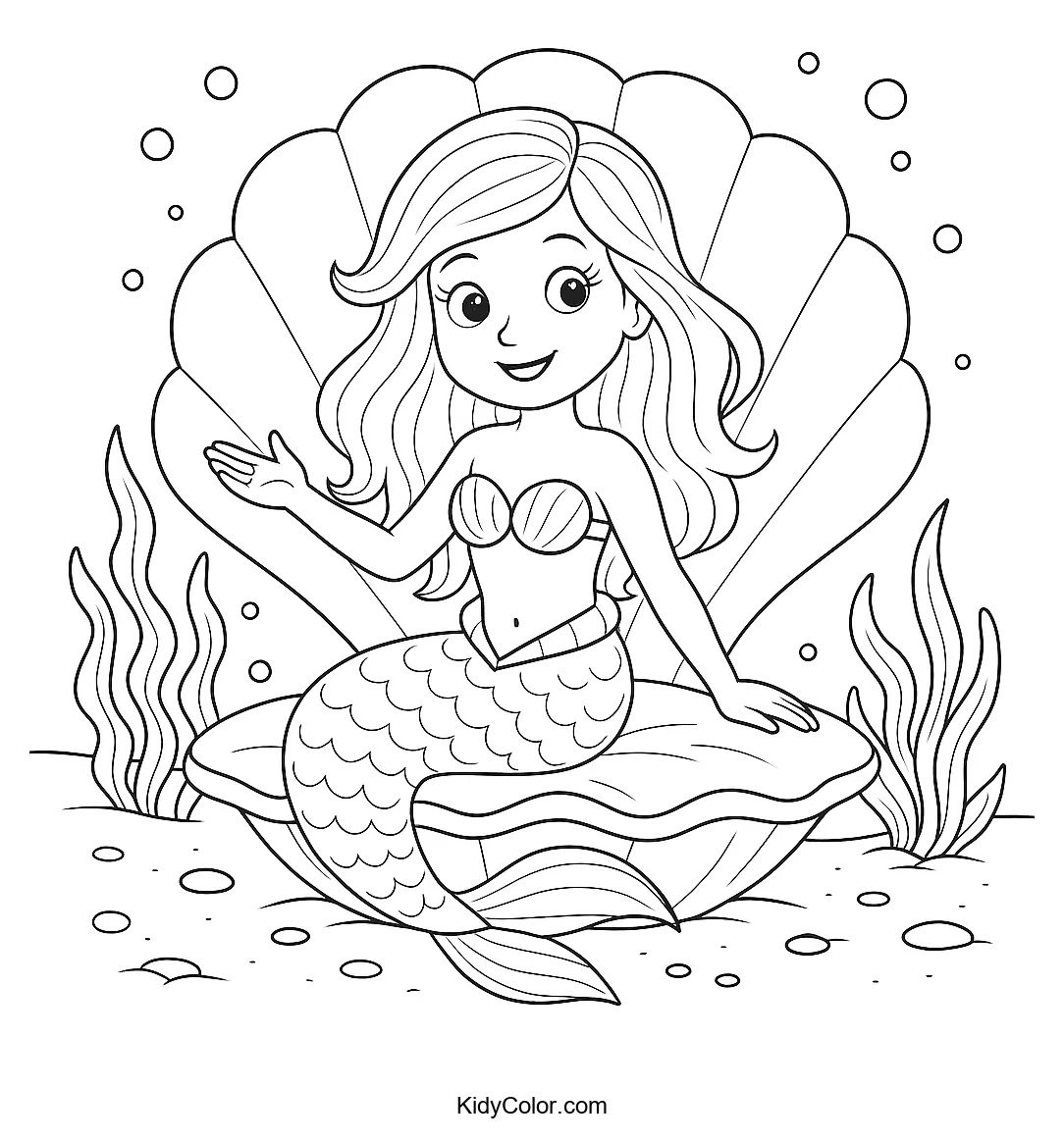 Mermaid sitting on a clam shell throne