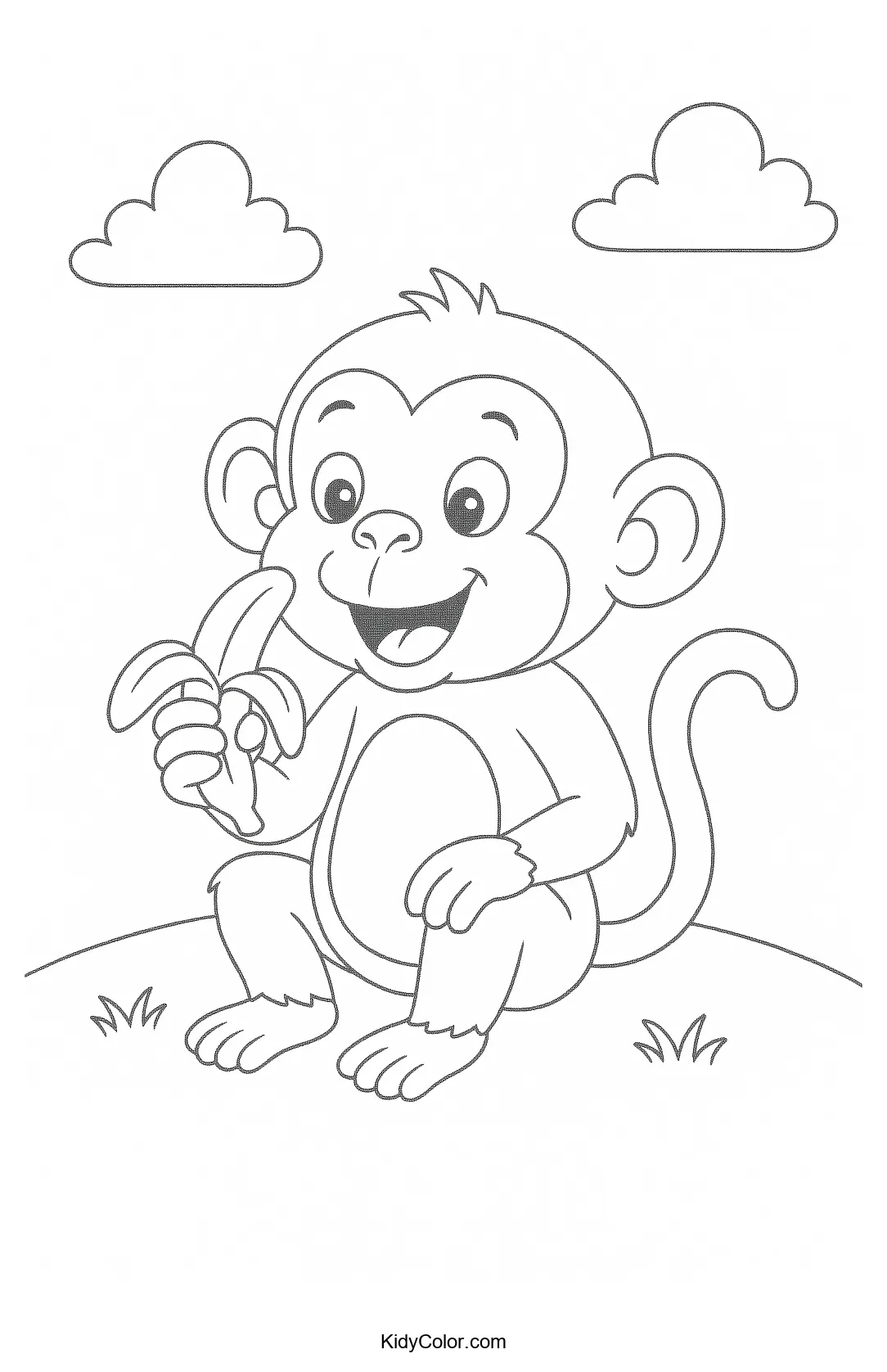 A monkey sitting and eating a banana.