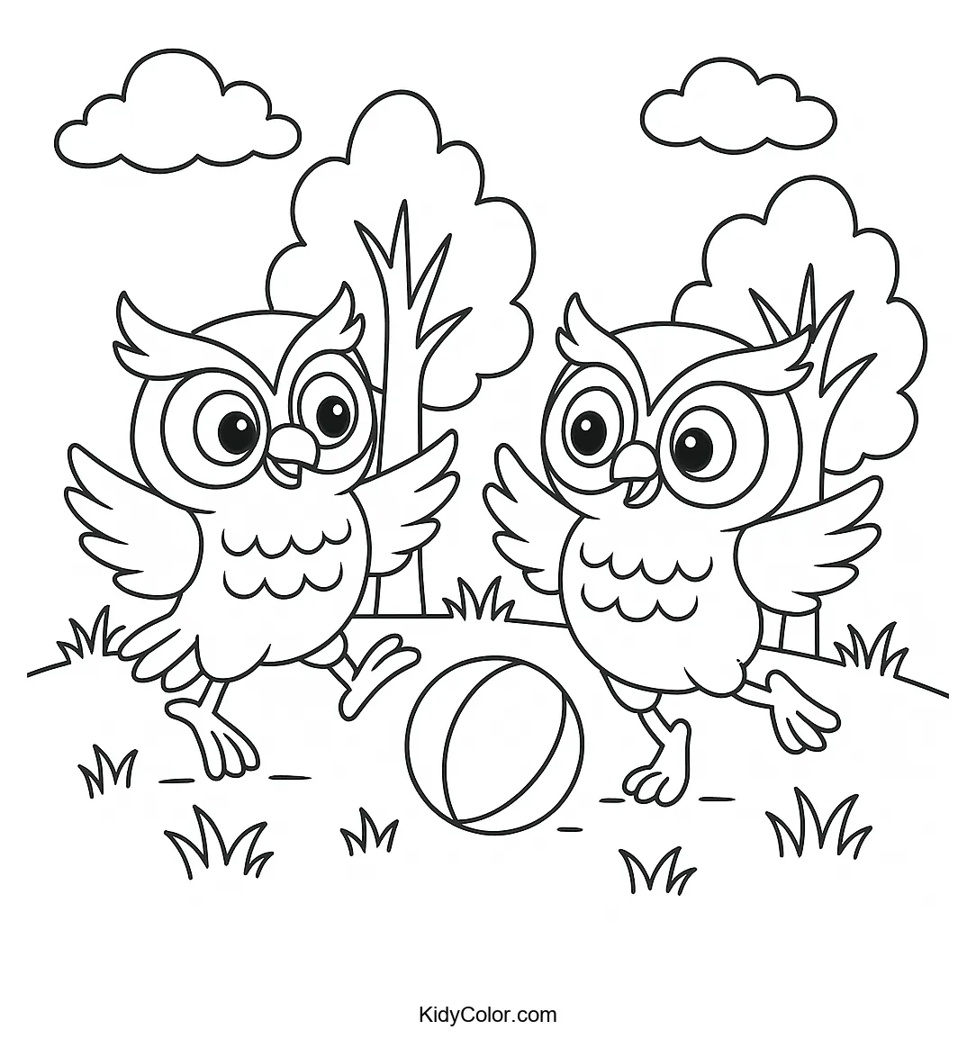 Owls playing with a ball