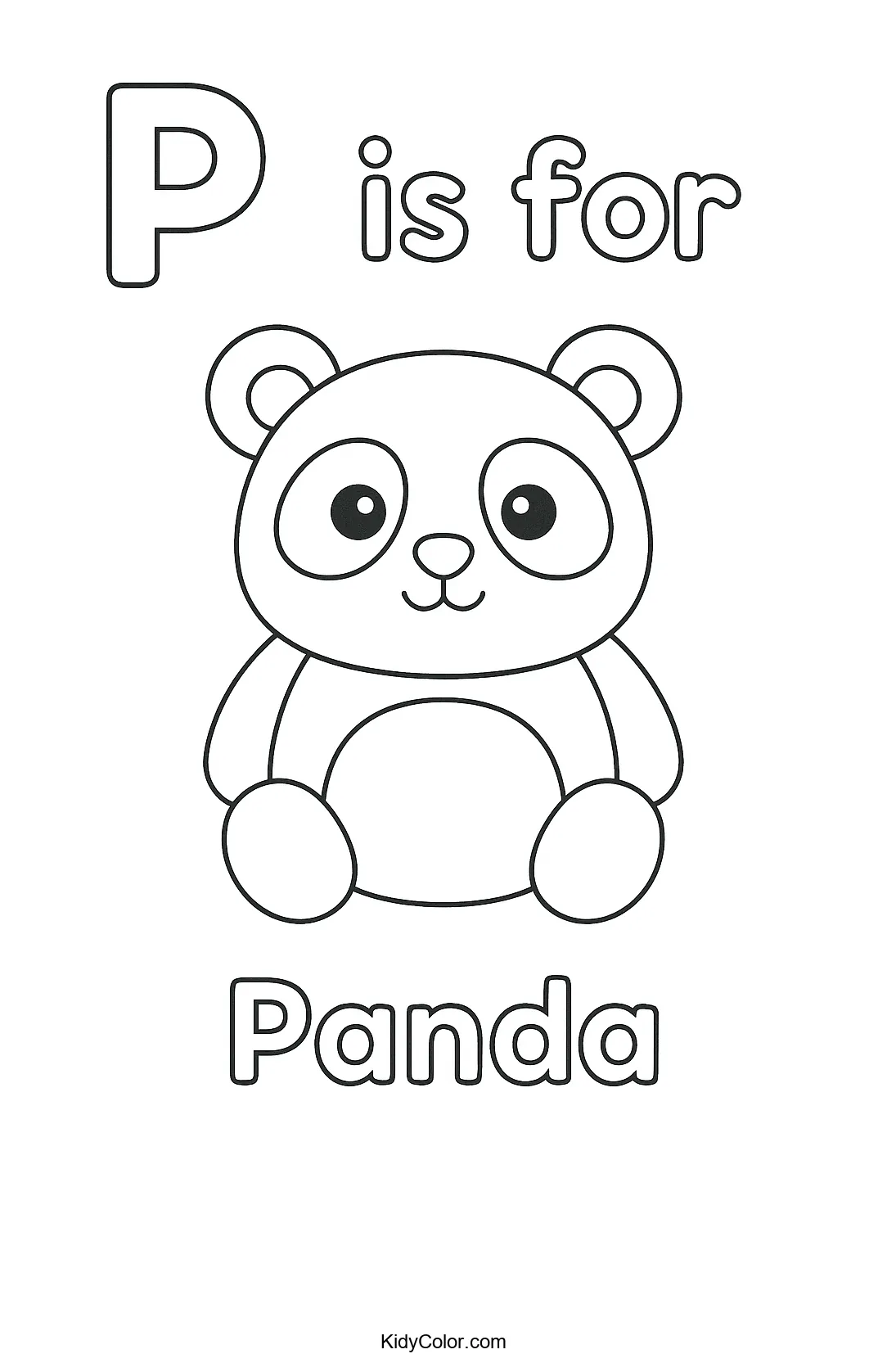 Black and white outline of a panda with the letter P.