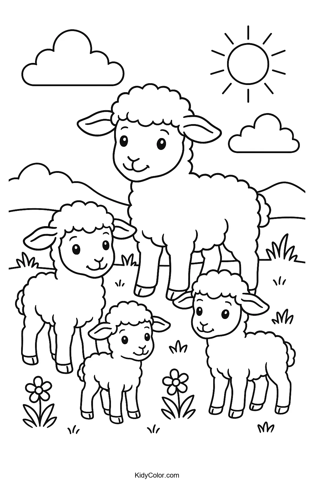 Pastoral lambs grazing on a sunny day