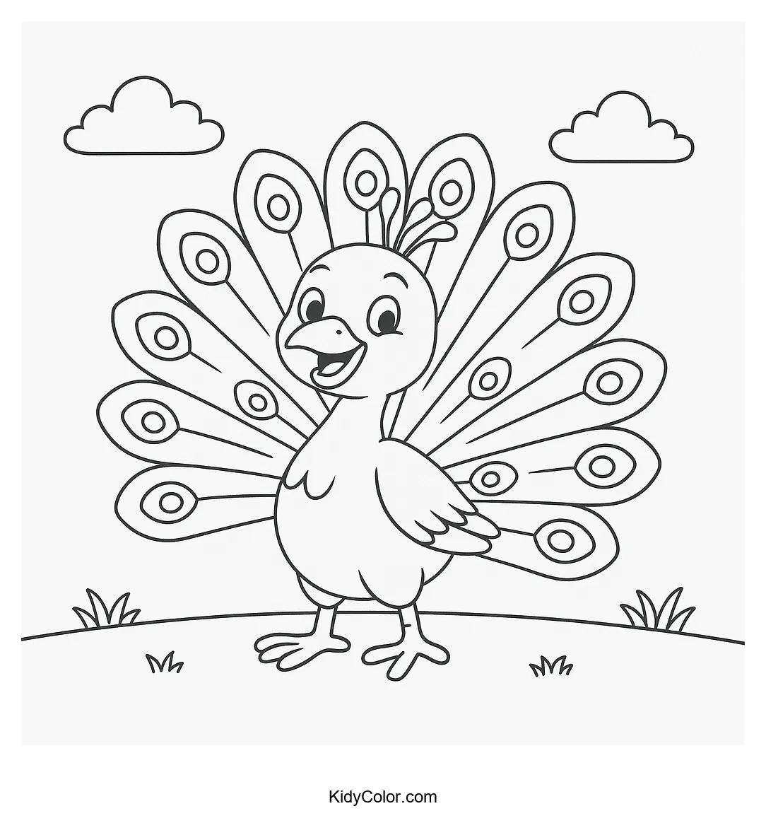 Peacock with fanned tail coloring page