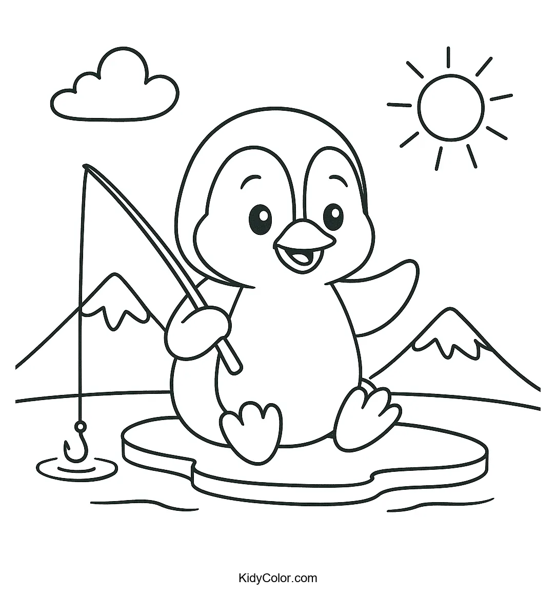 Penguin fishing on an ice floe