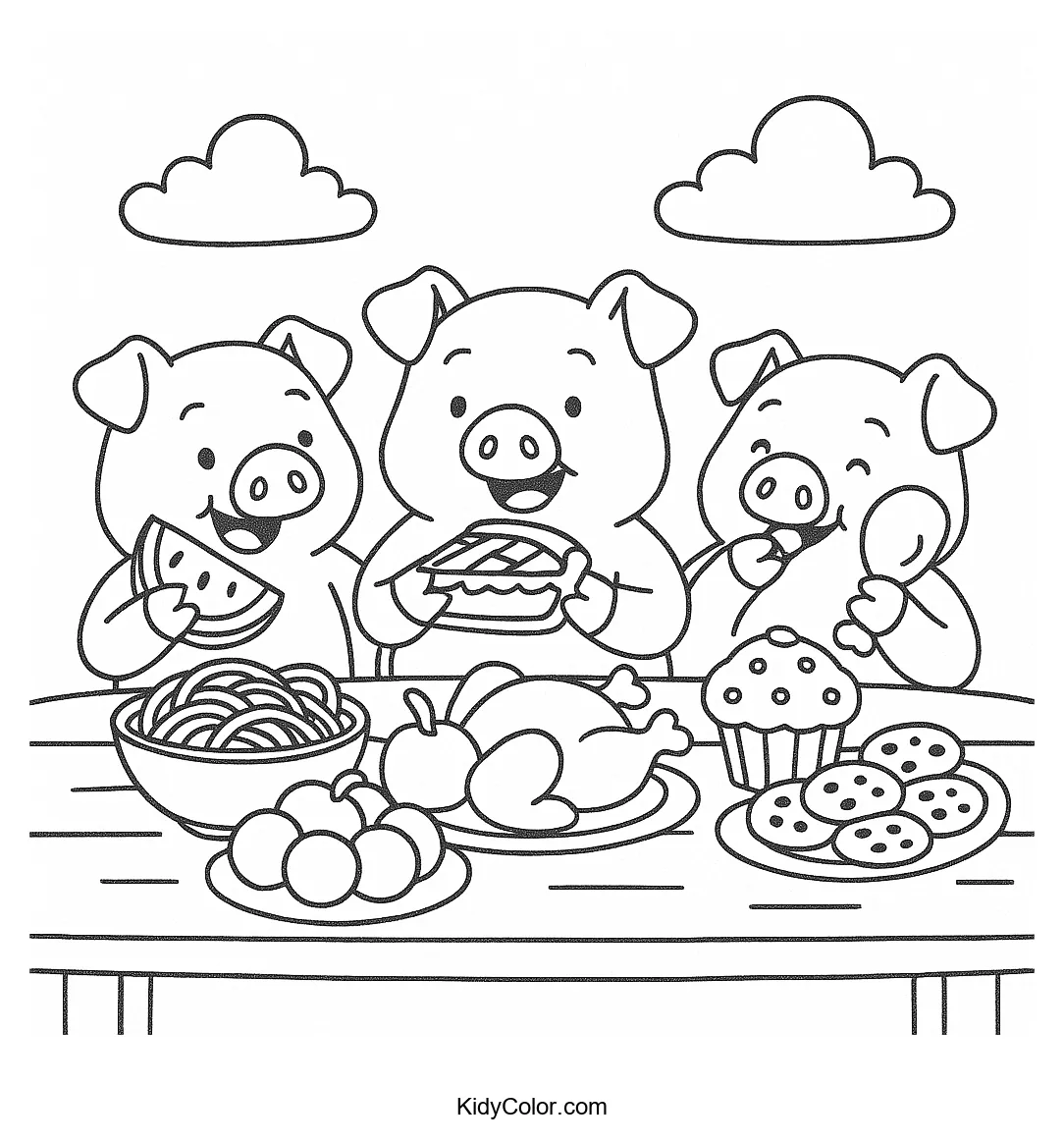 Pigs having a feast coloring page