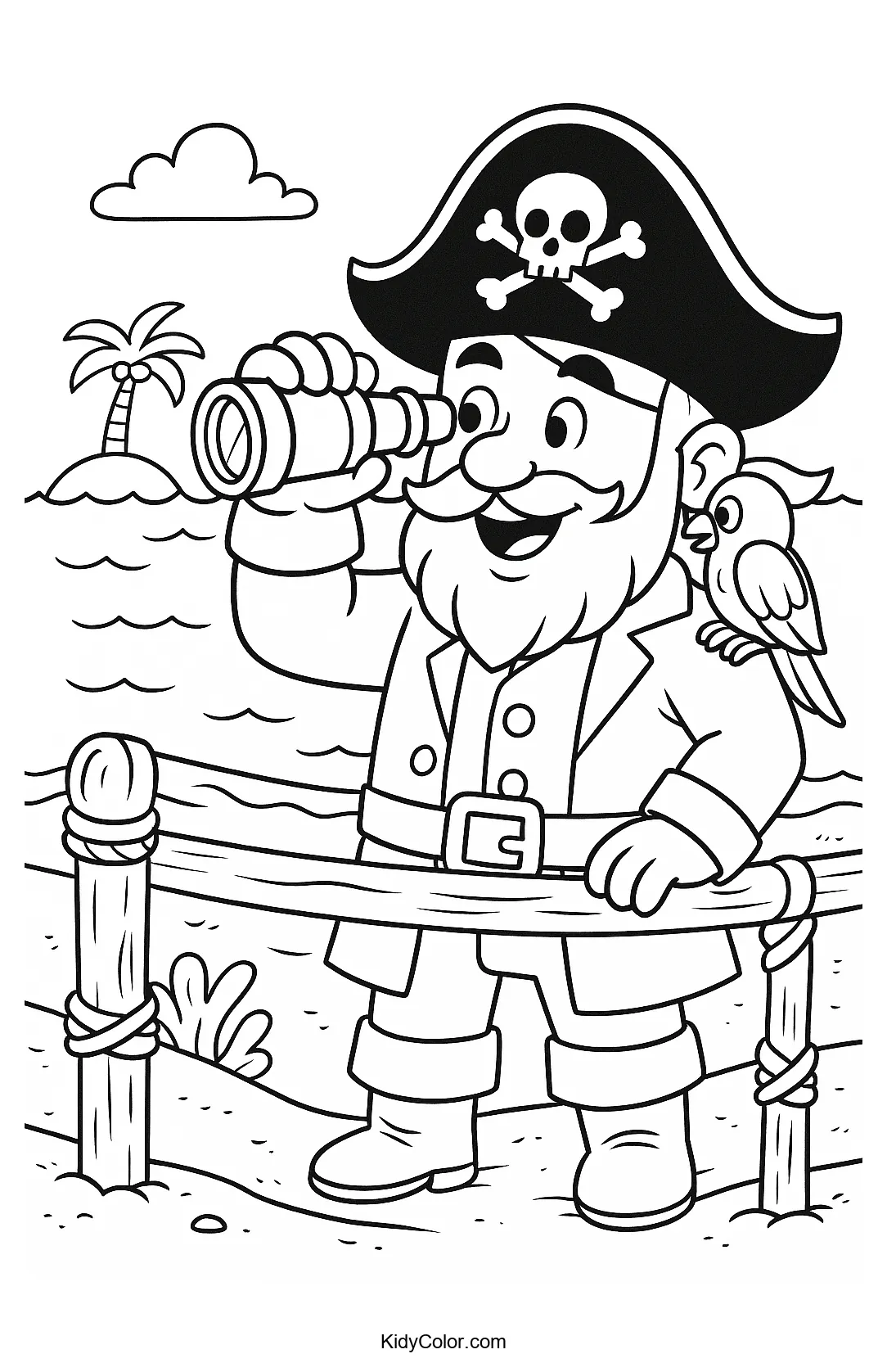 Pirate captain sailing at sea