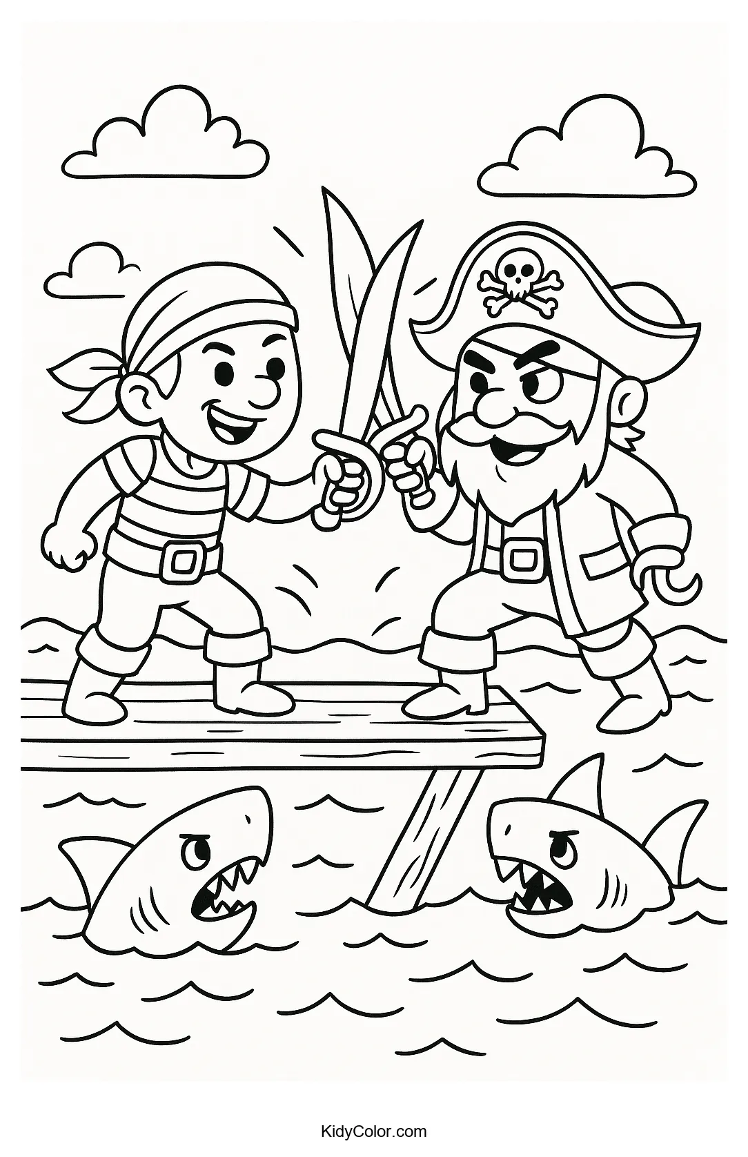 Pirates dueling on a wooden plank