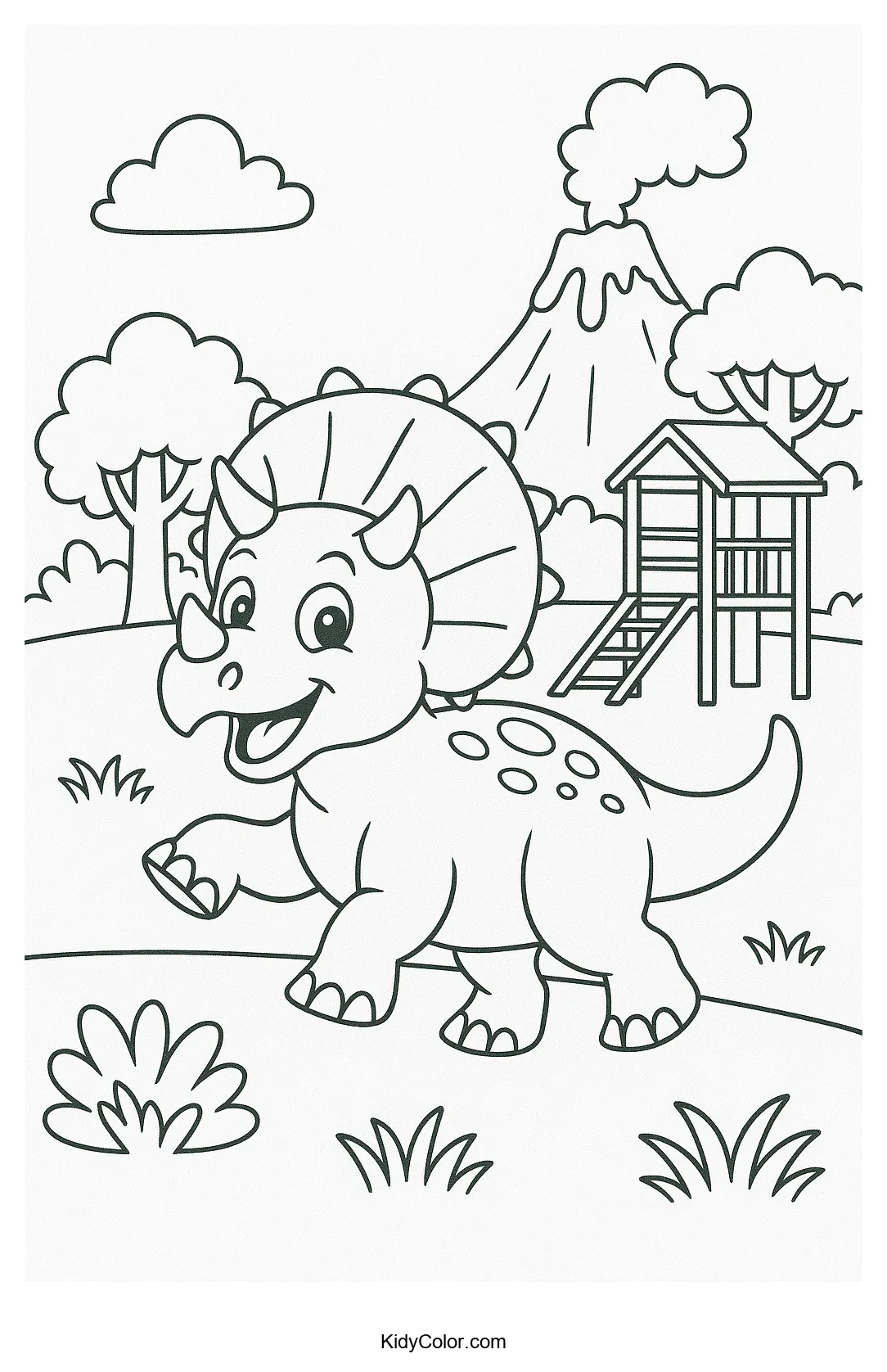 Dinosaurs in a prehistoric playground for coloring.
