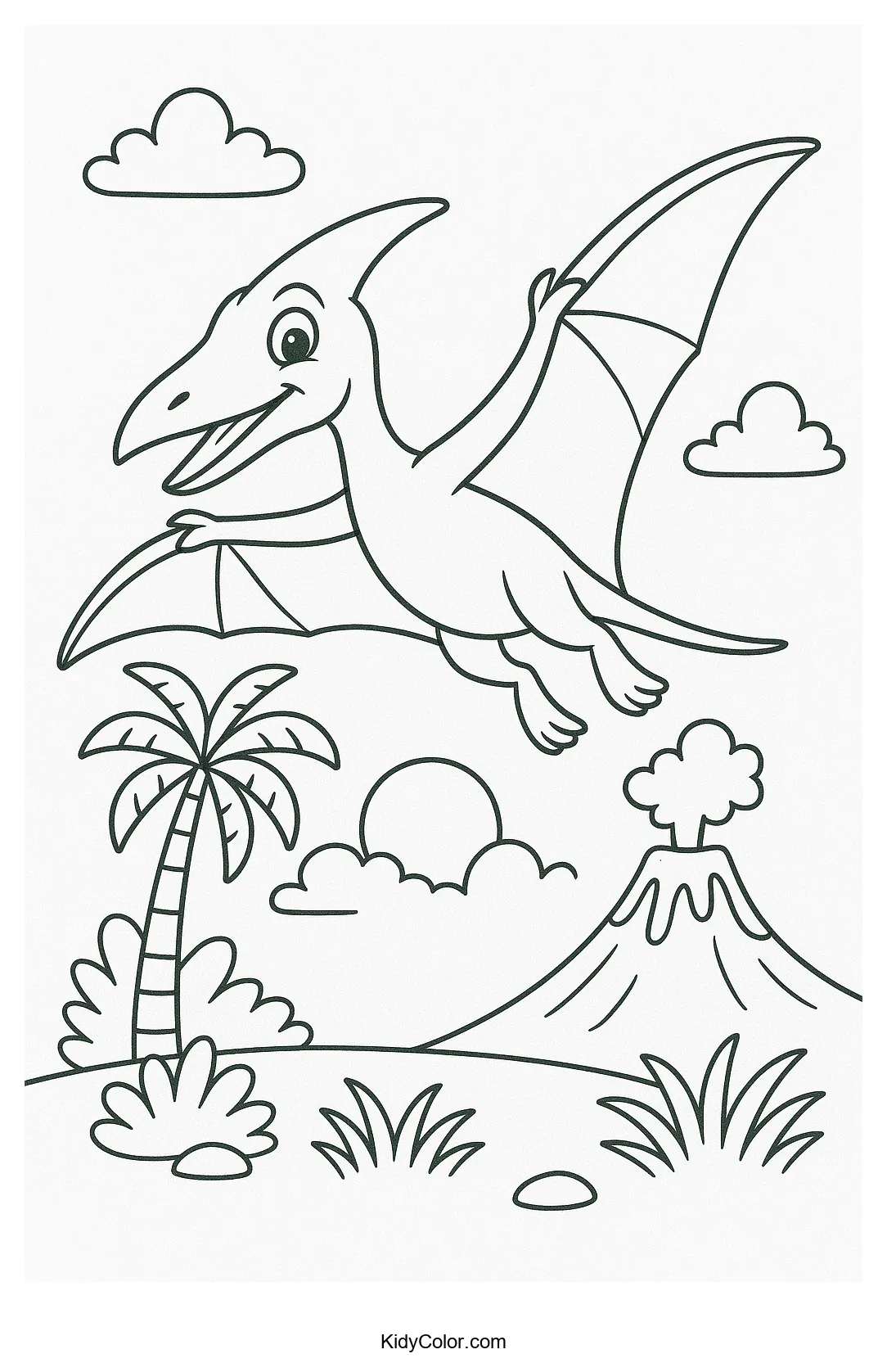 Dinosaurs with volcanic mountains in the background.