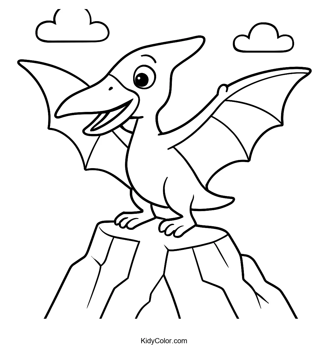 Pterodactyl on a cliff with wings outstretched