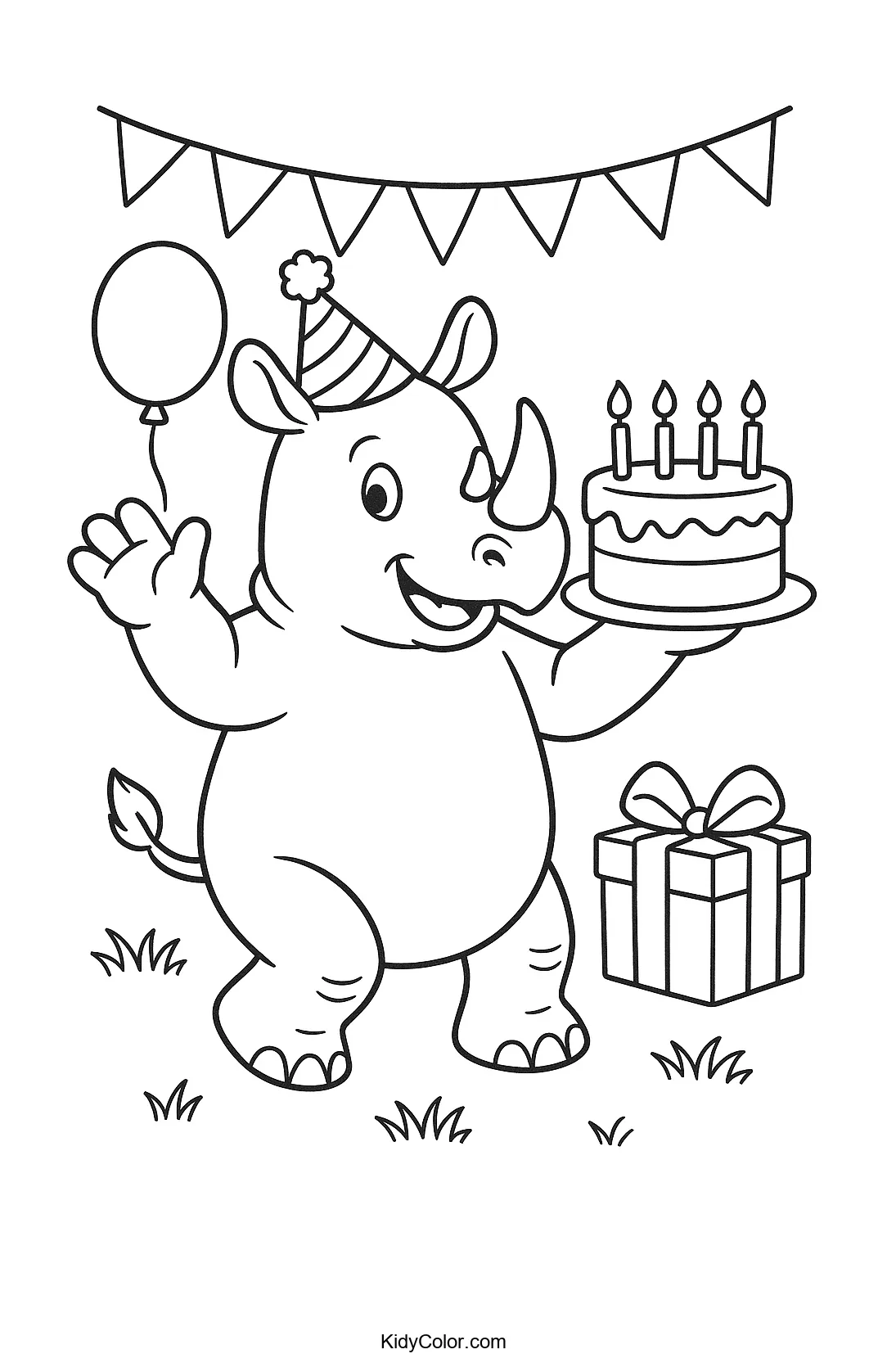 Rhino's birthday celebration illustration
