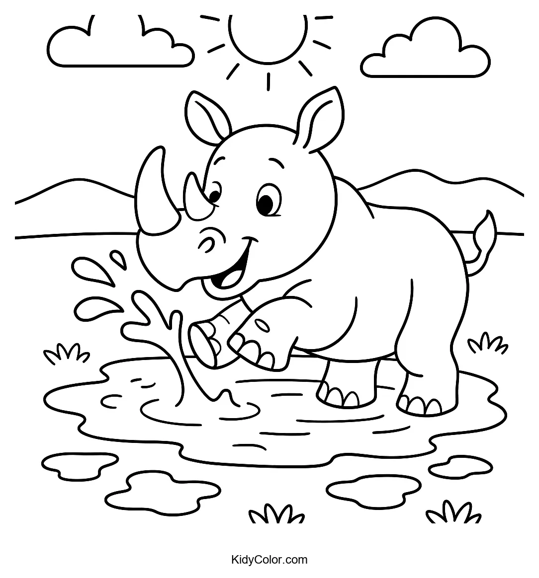 Rhino splashing water at watering hole