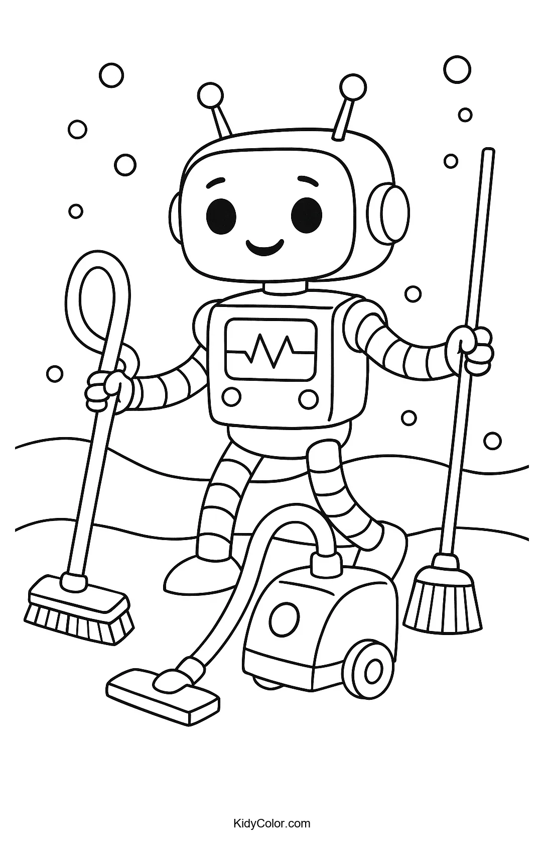 Robot cleaning with broom and vacuum