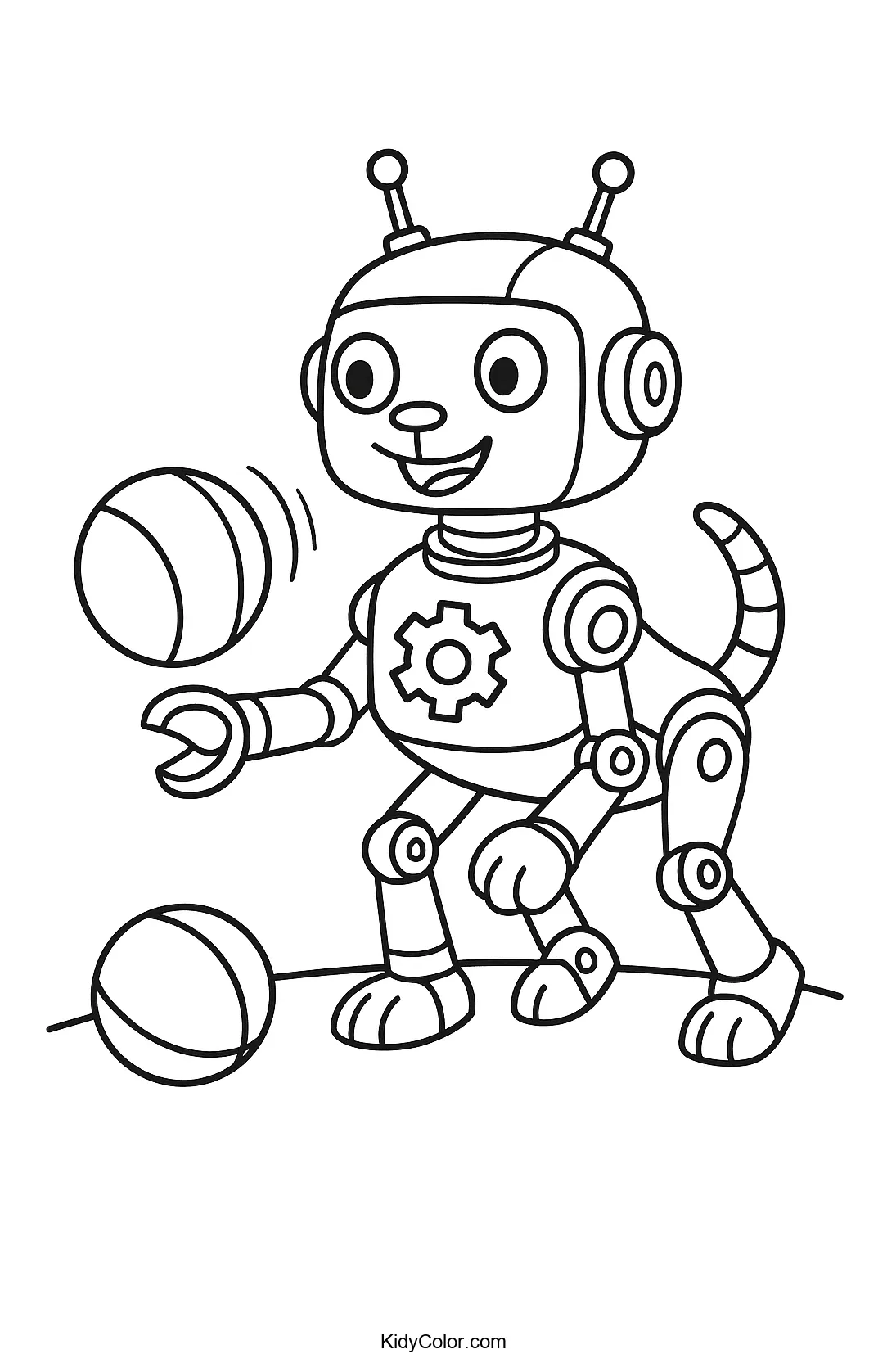 Robot dog playing coloring page
