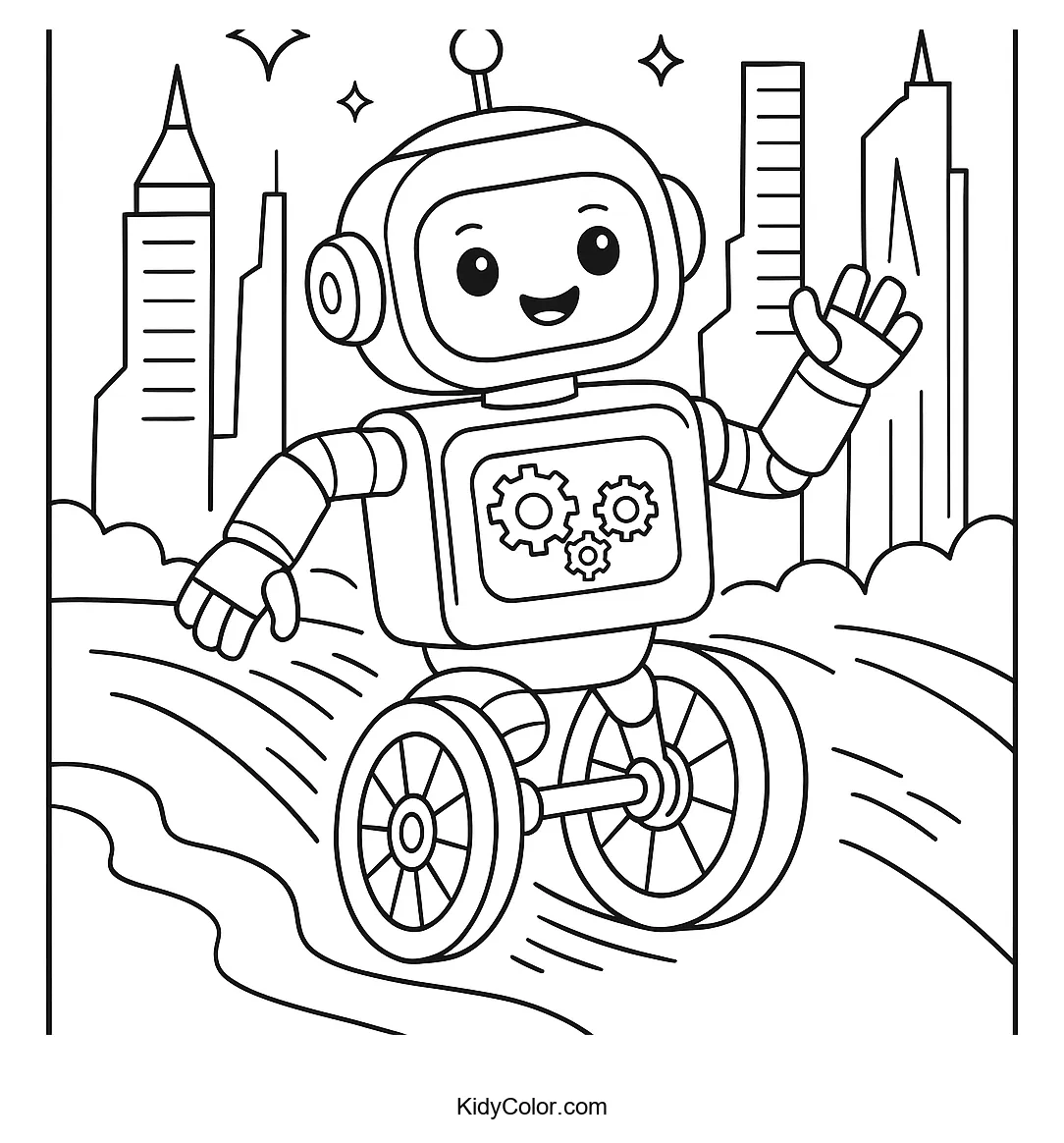 Robot racing through a futuristic city