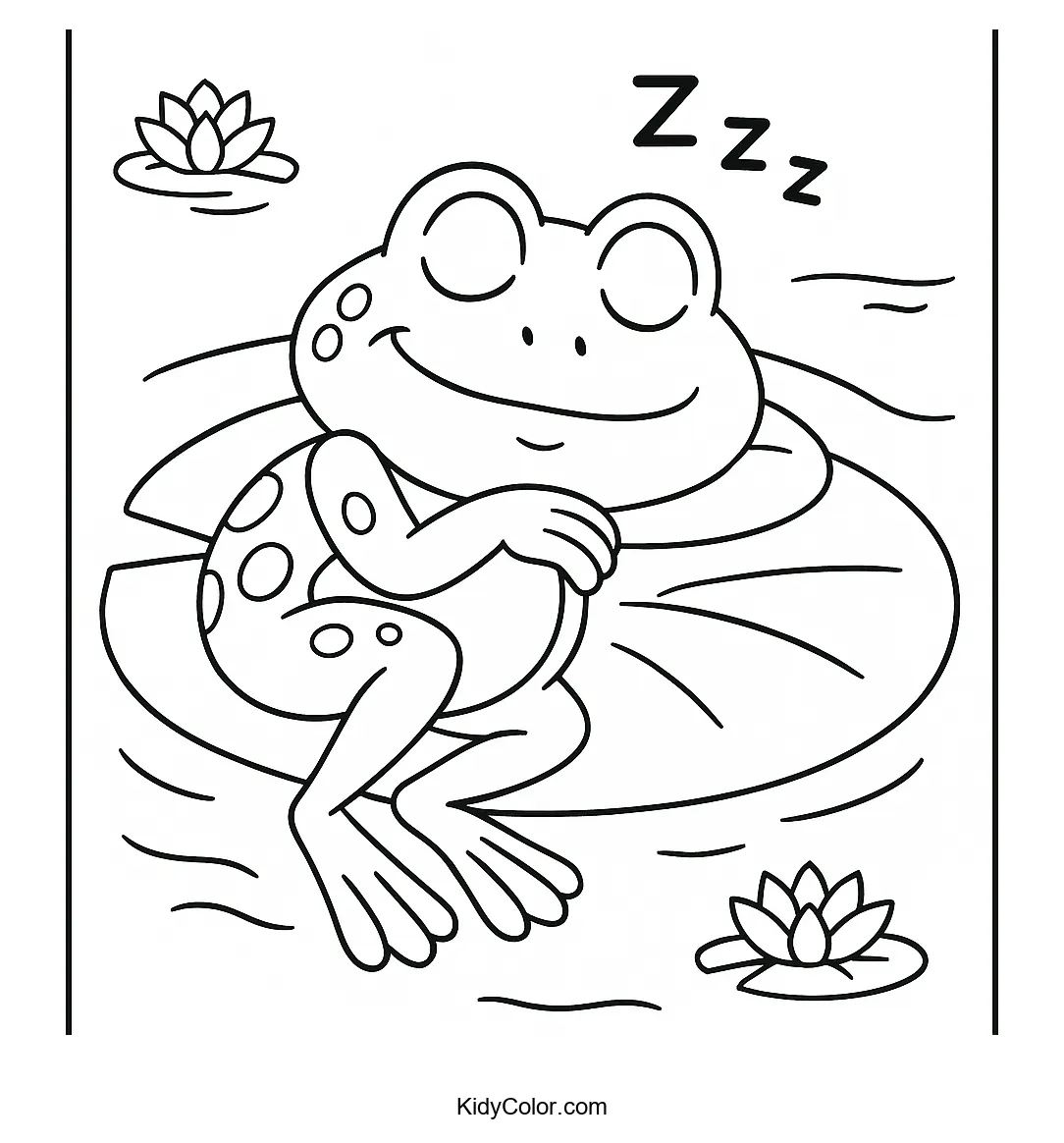 Sleepy frog on a lily pad