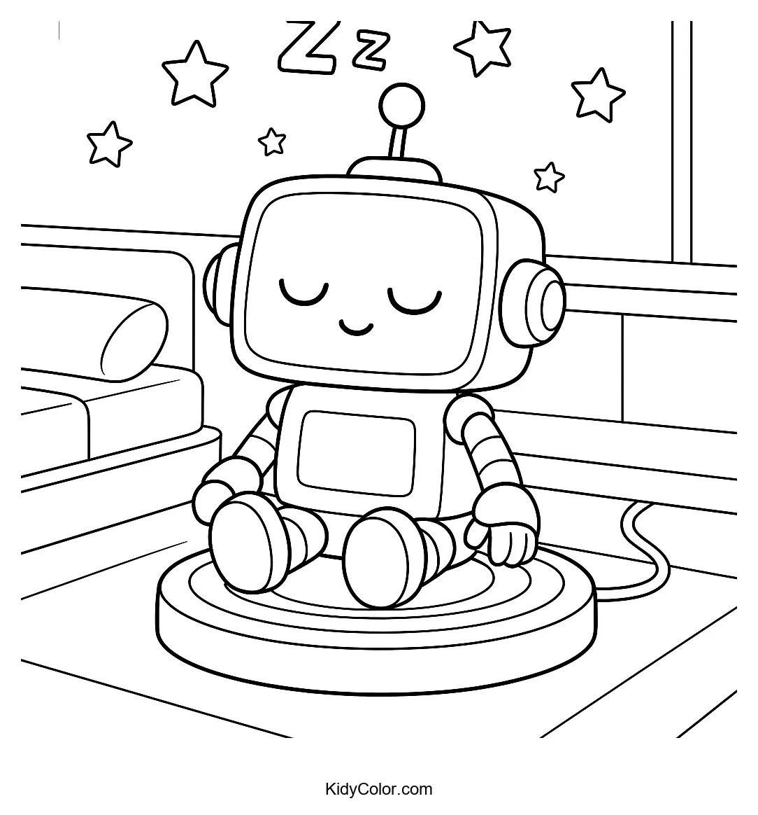 Sleepy robot on a charging pad