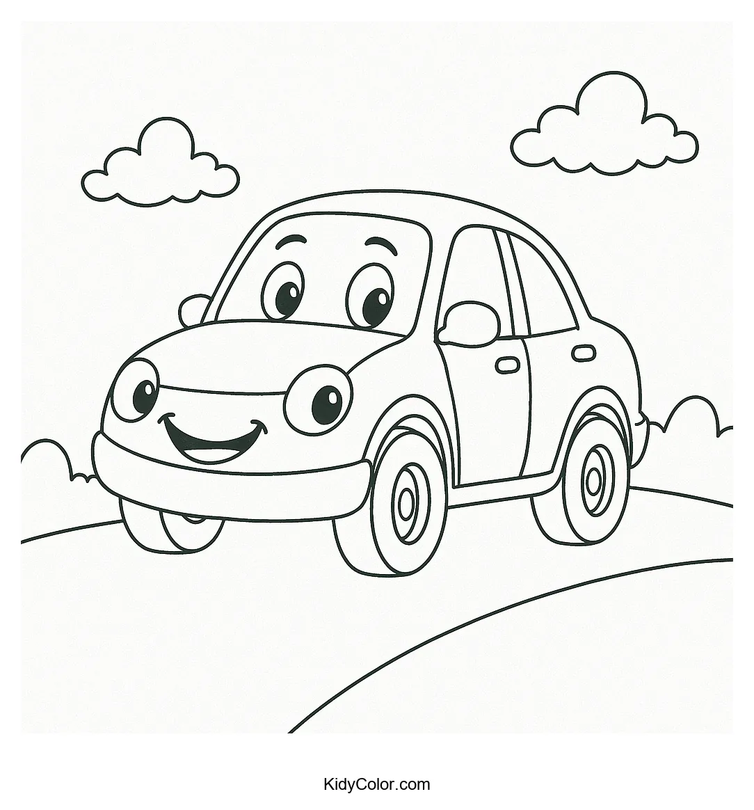 Smiling car on rolling hills