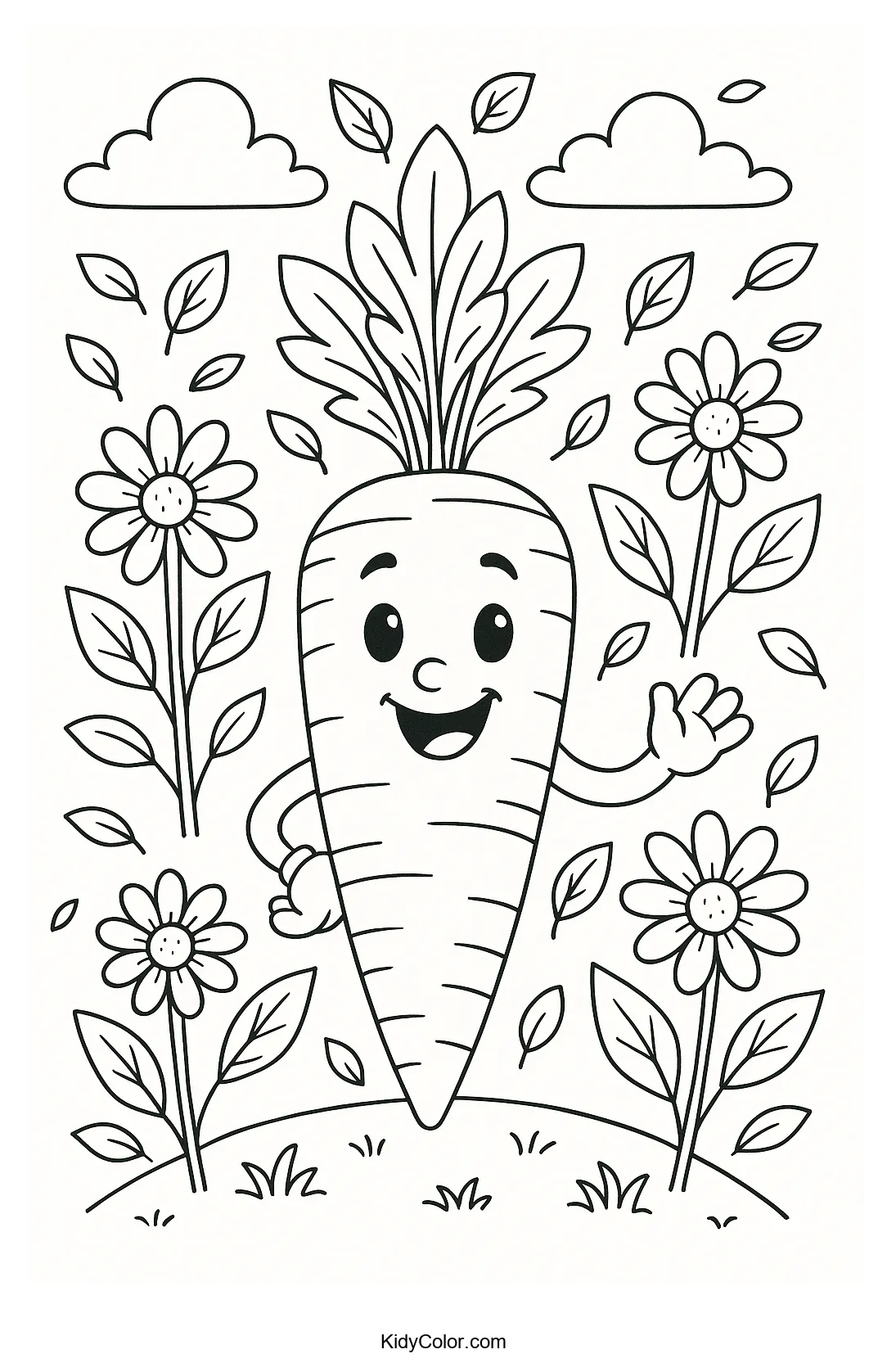 Smiling carrot surrounded by nature