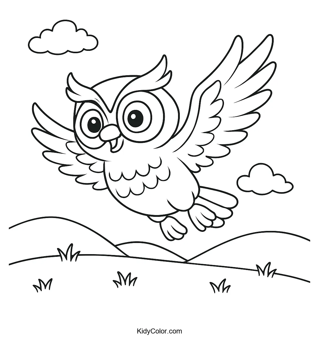 Owl flying over hills