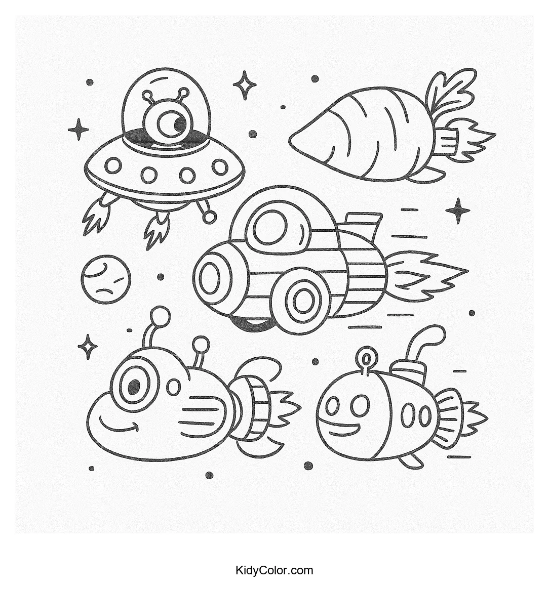 Space parade with friendly spaceships