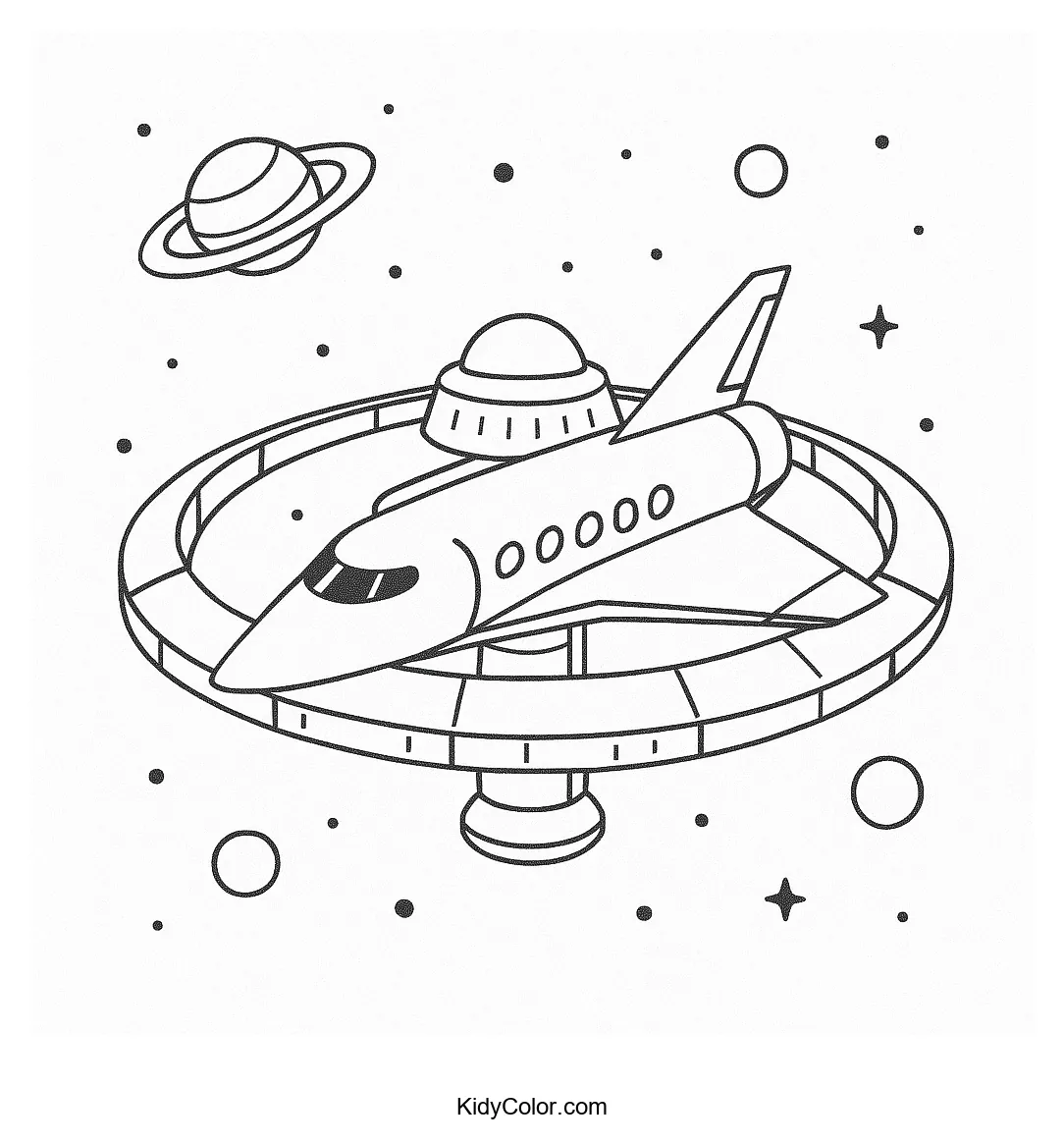 Spacecraft docking at a galactic station coloring page