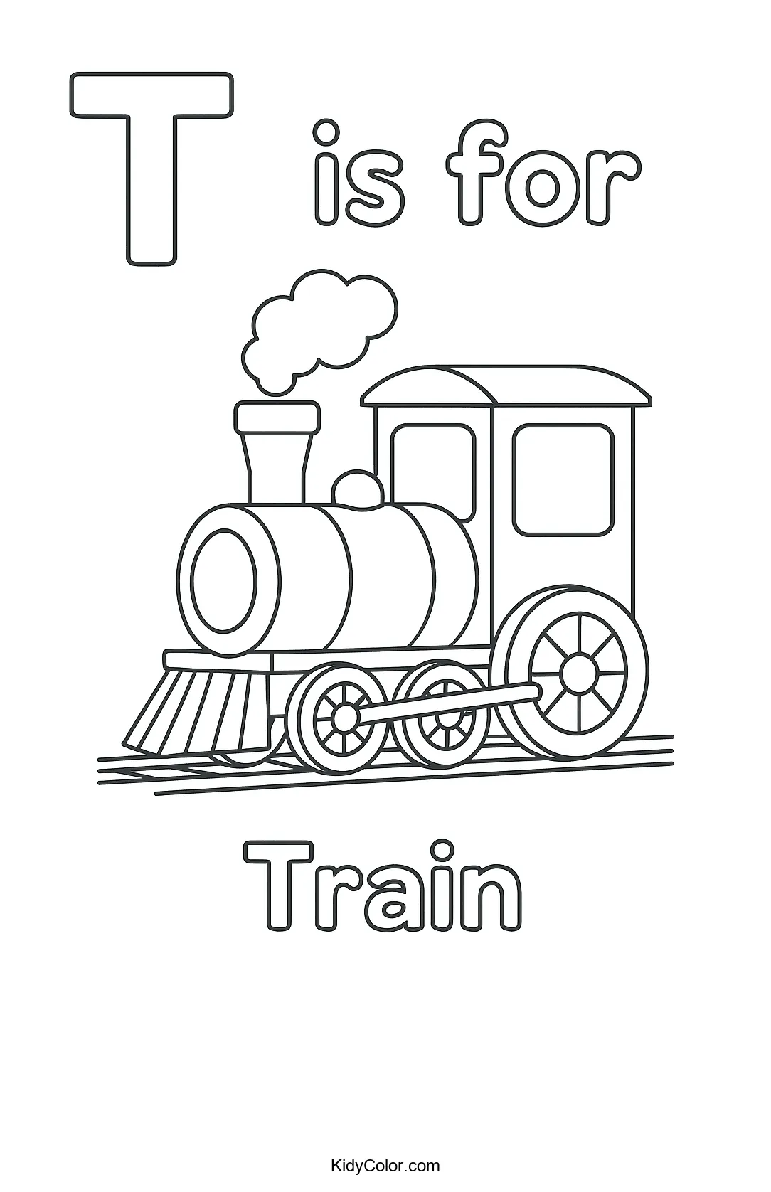 T is for Train coloring page