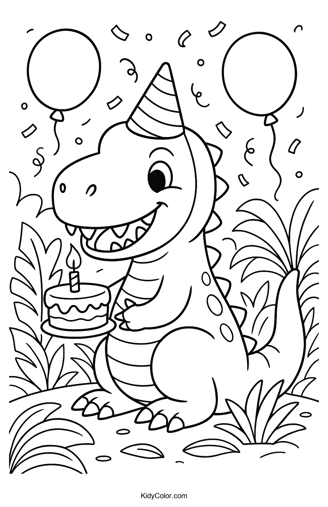T-Rex celebrating a birthday in the jungle