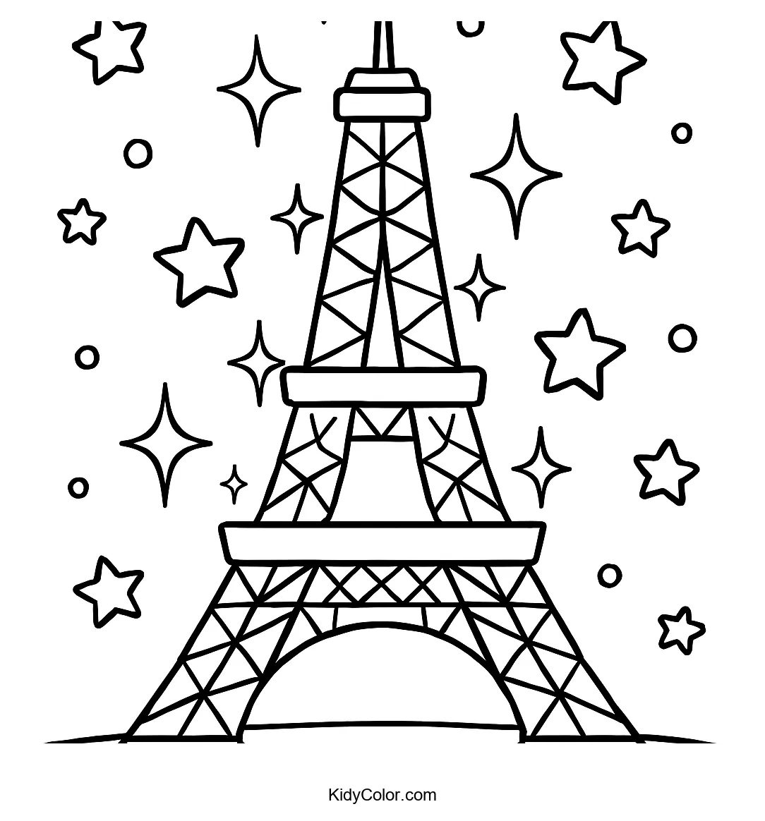 Eiffel Tower at night for kids to color