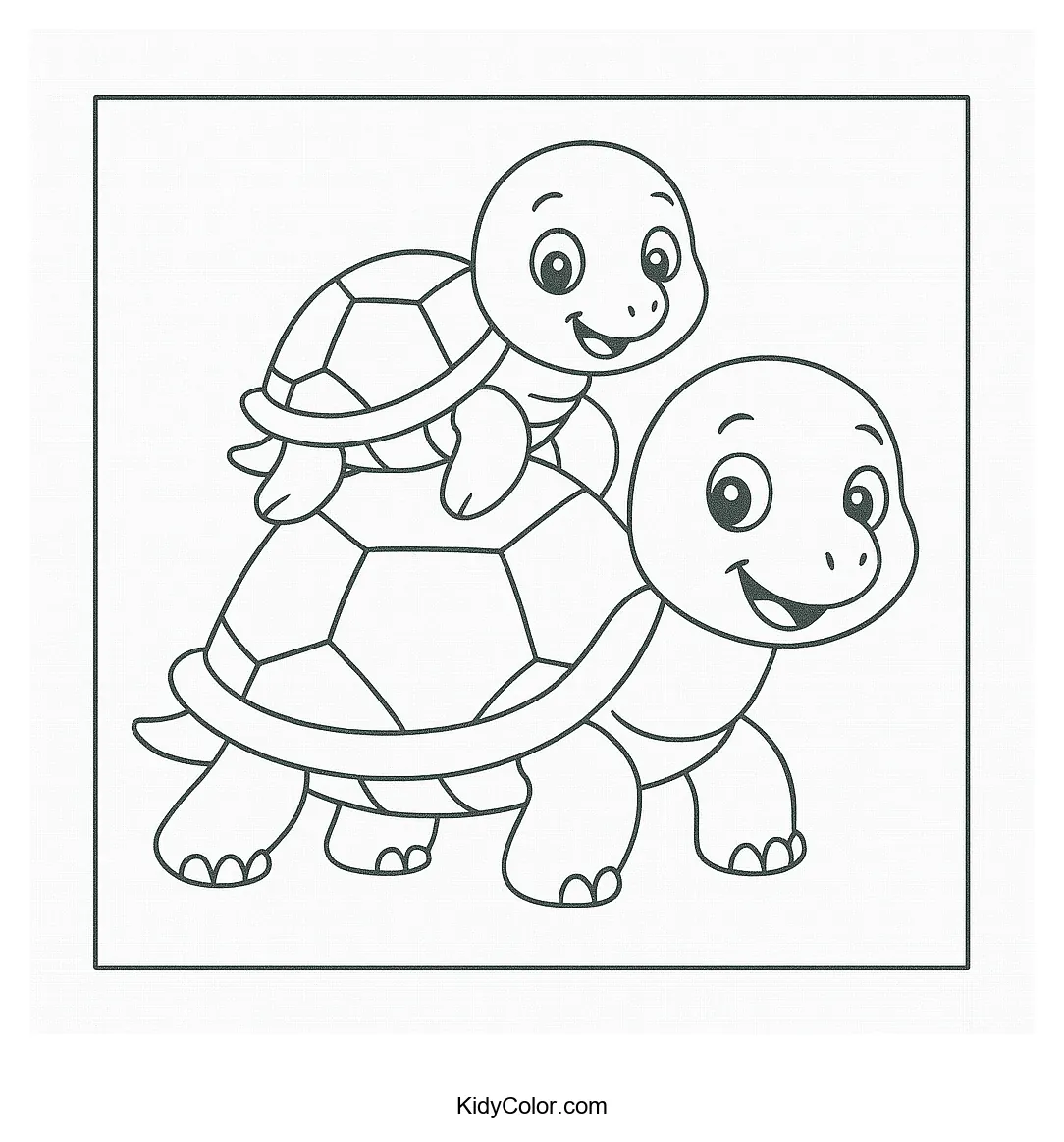 Two playful turtles in a coloring page