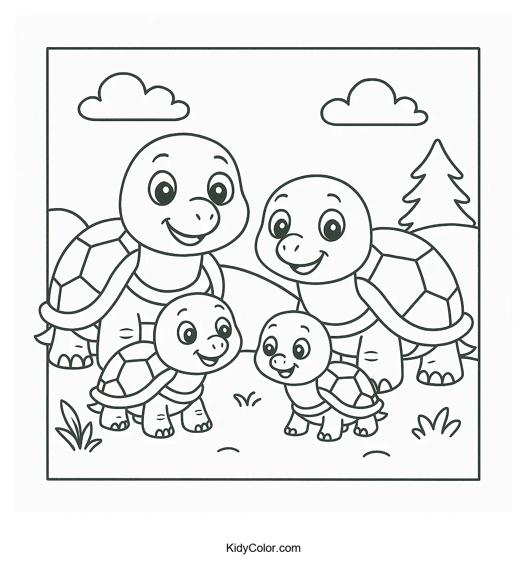 Turtle family in nature