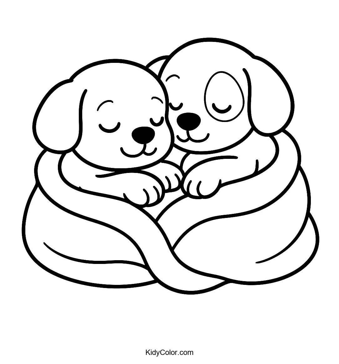 Puppies sleeping in a cozy blanket