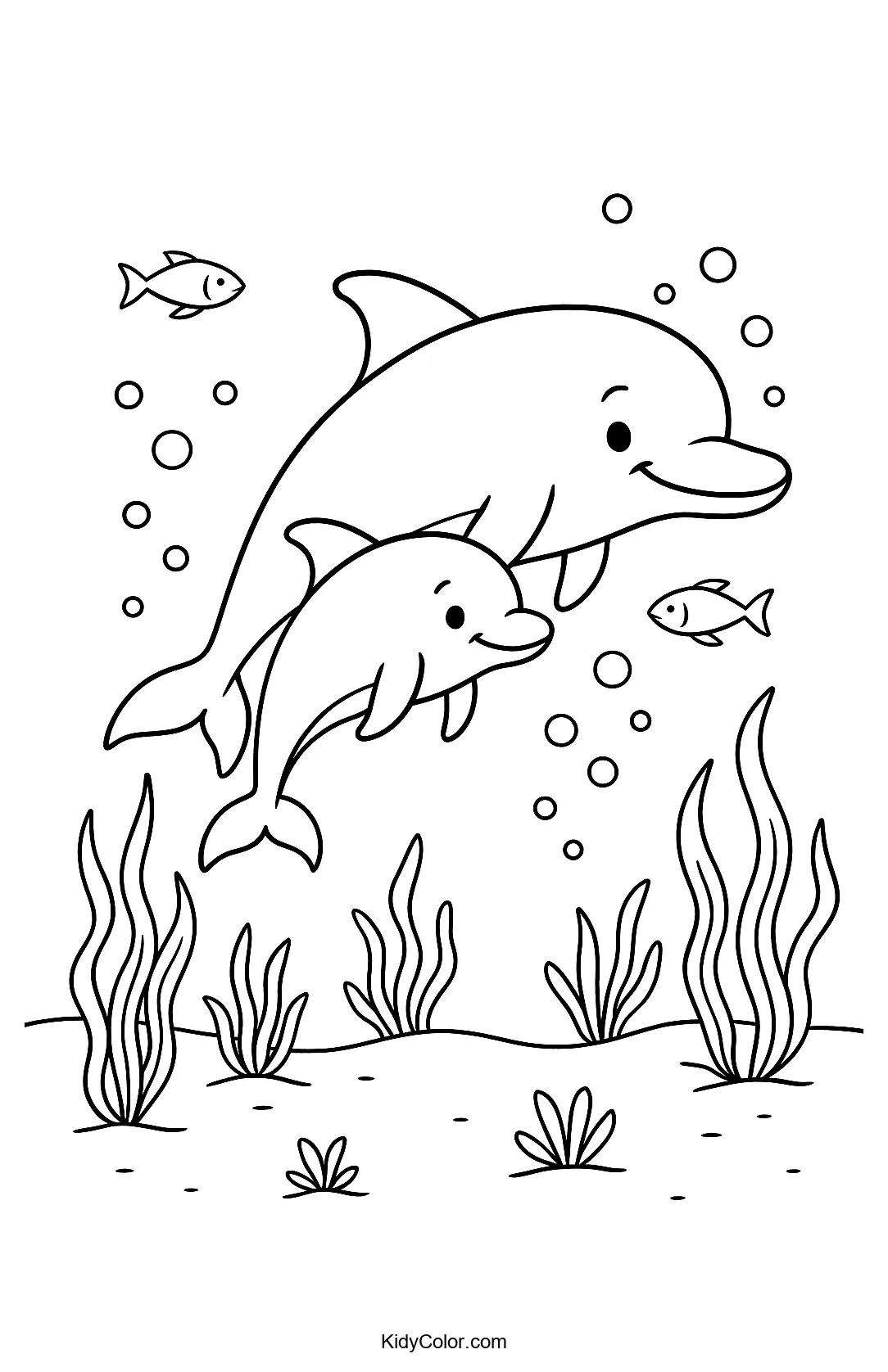 Dolphins dancing underwater with bubbles