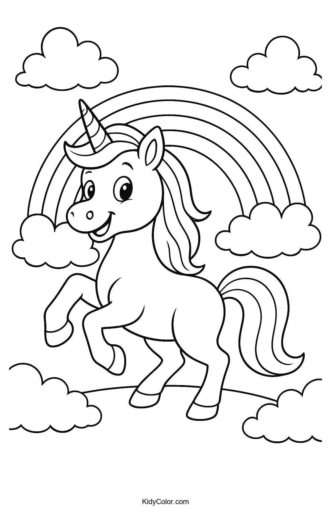 A unicorn prancing under a rainbow