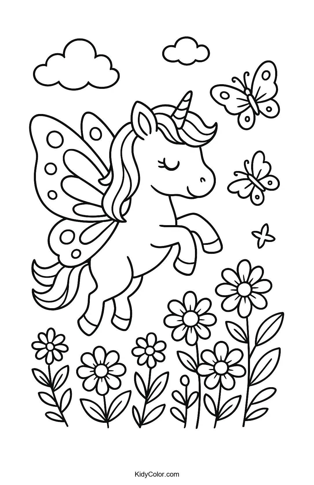 Unicorn with butterfly wings in flight