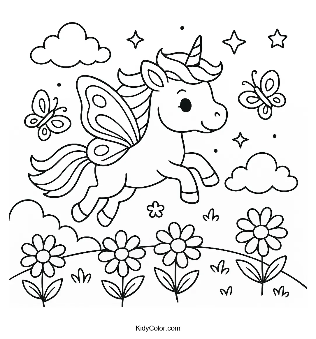 Unicorn with wings in a meadow