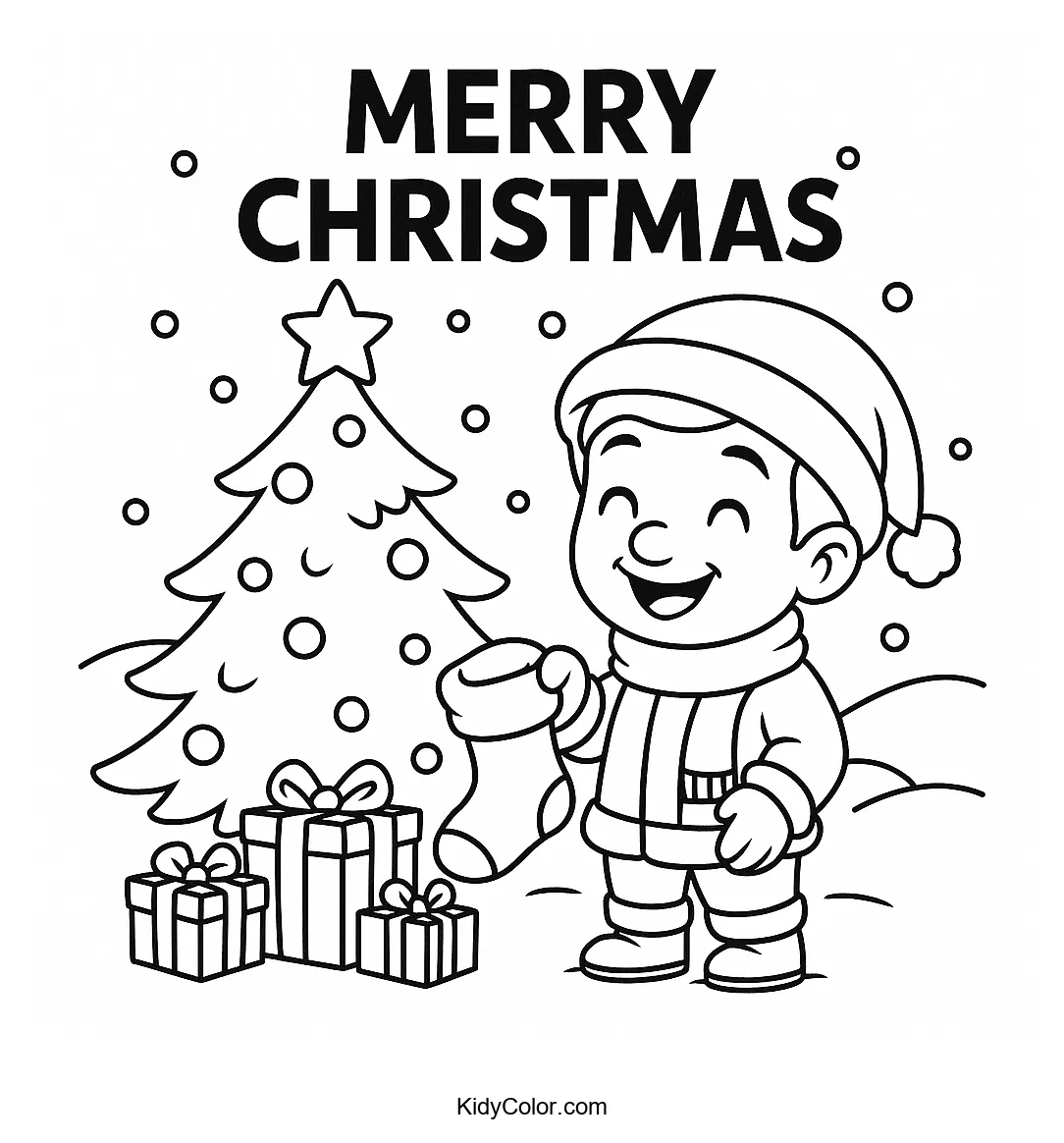 Christmas scene with decorations for coloring